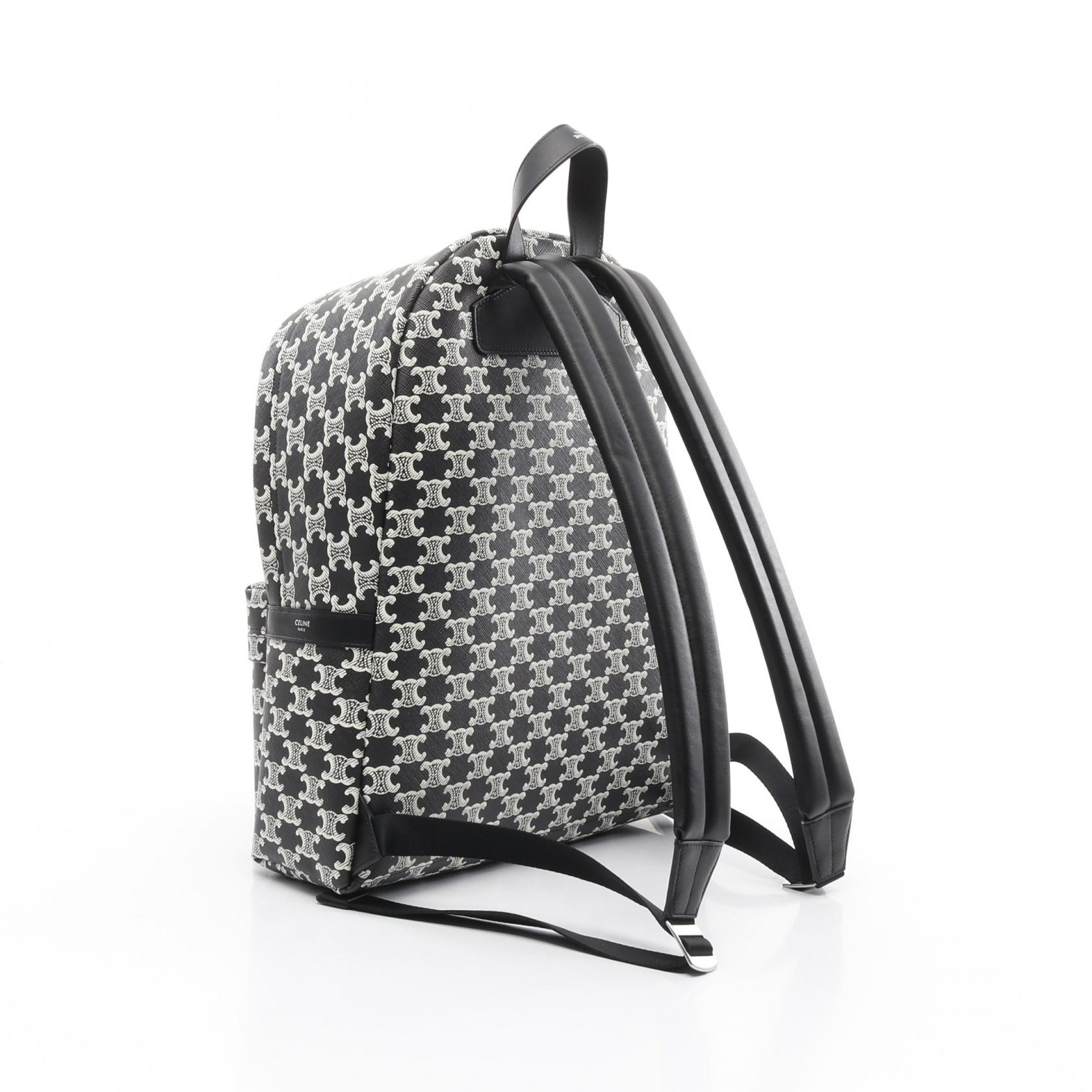 CELINE Triomph logo bag backpack Backpack Canvas / Leather Black CELINE Triomphe Leather-Trimmed Logo-Print Coated-Canvas  main image 4