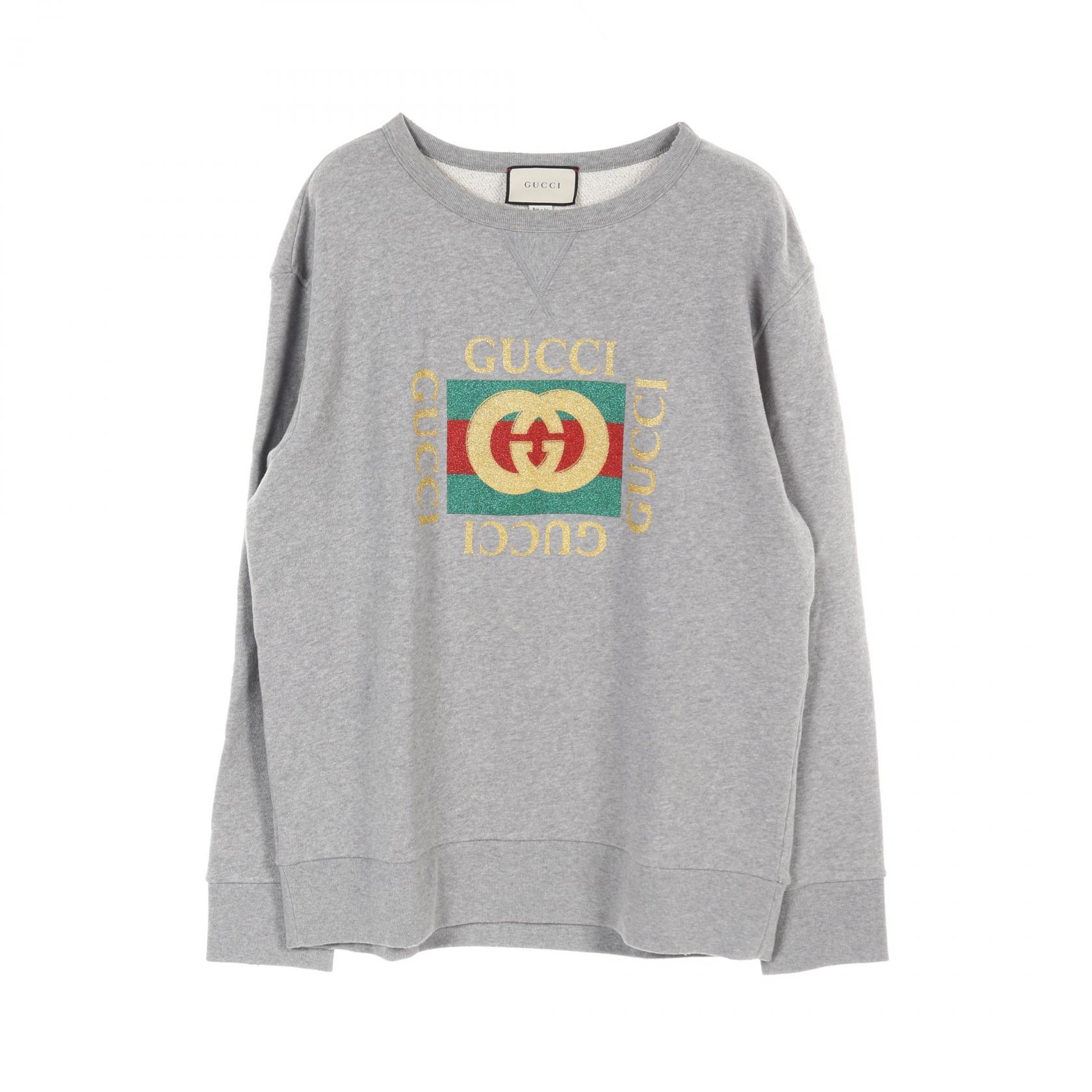 GUCCI Vintage logo tiger sweatshirt 475532 cotton Gray Used mens