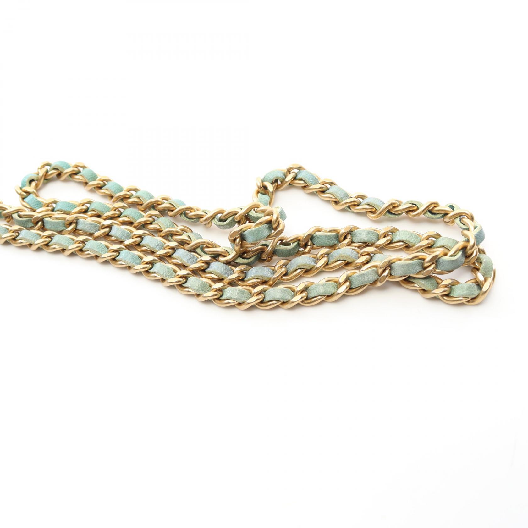 CHANEL Mini Matelasse Chain Shoulder Bag AP2682 leather Green Used