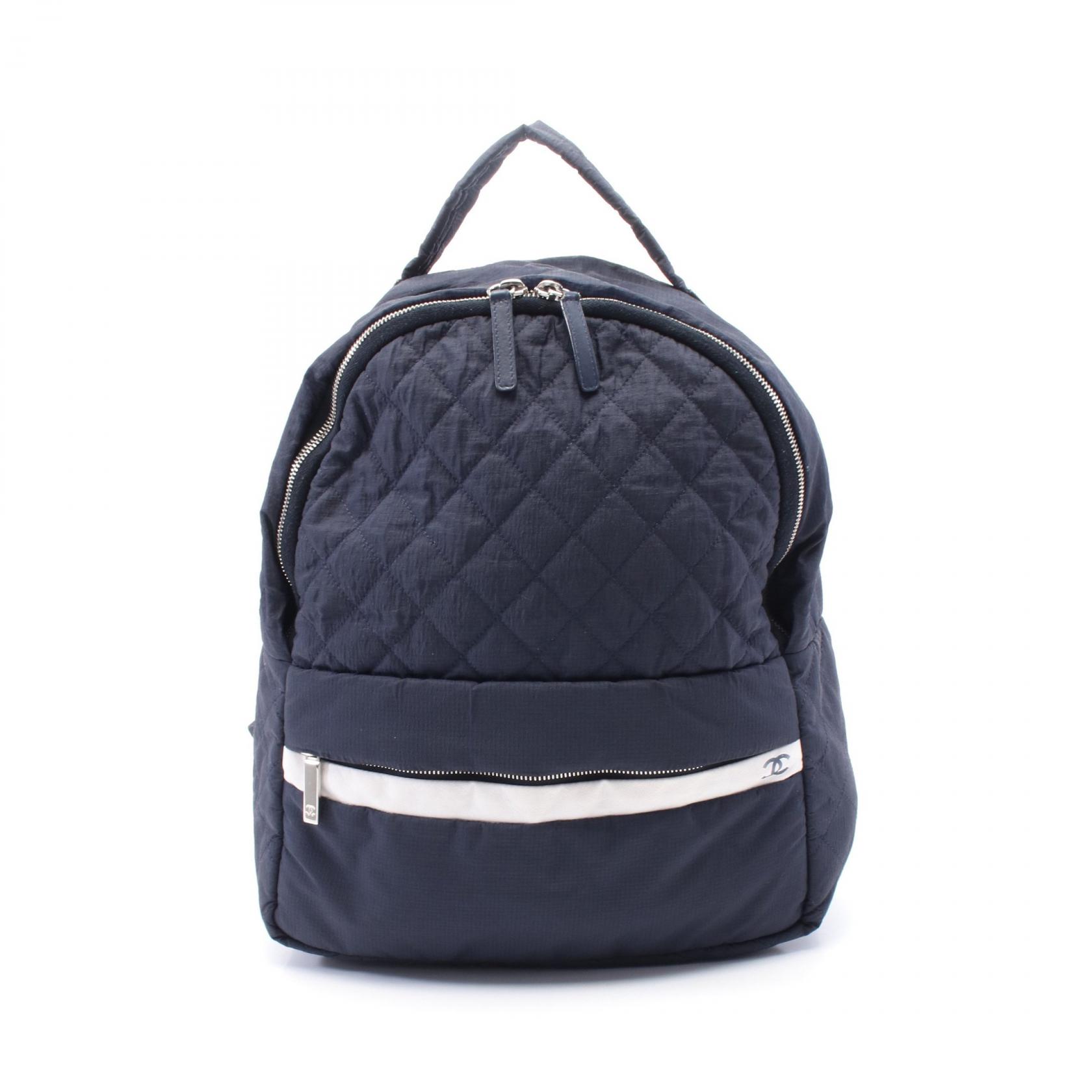 CHANEL Matelasse Rucksack Backpack Nylon leather Navy White  display picture 2