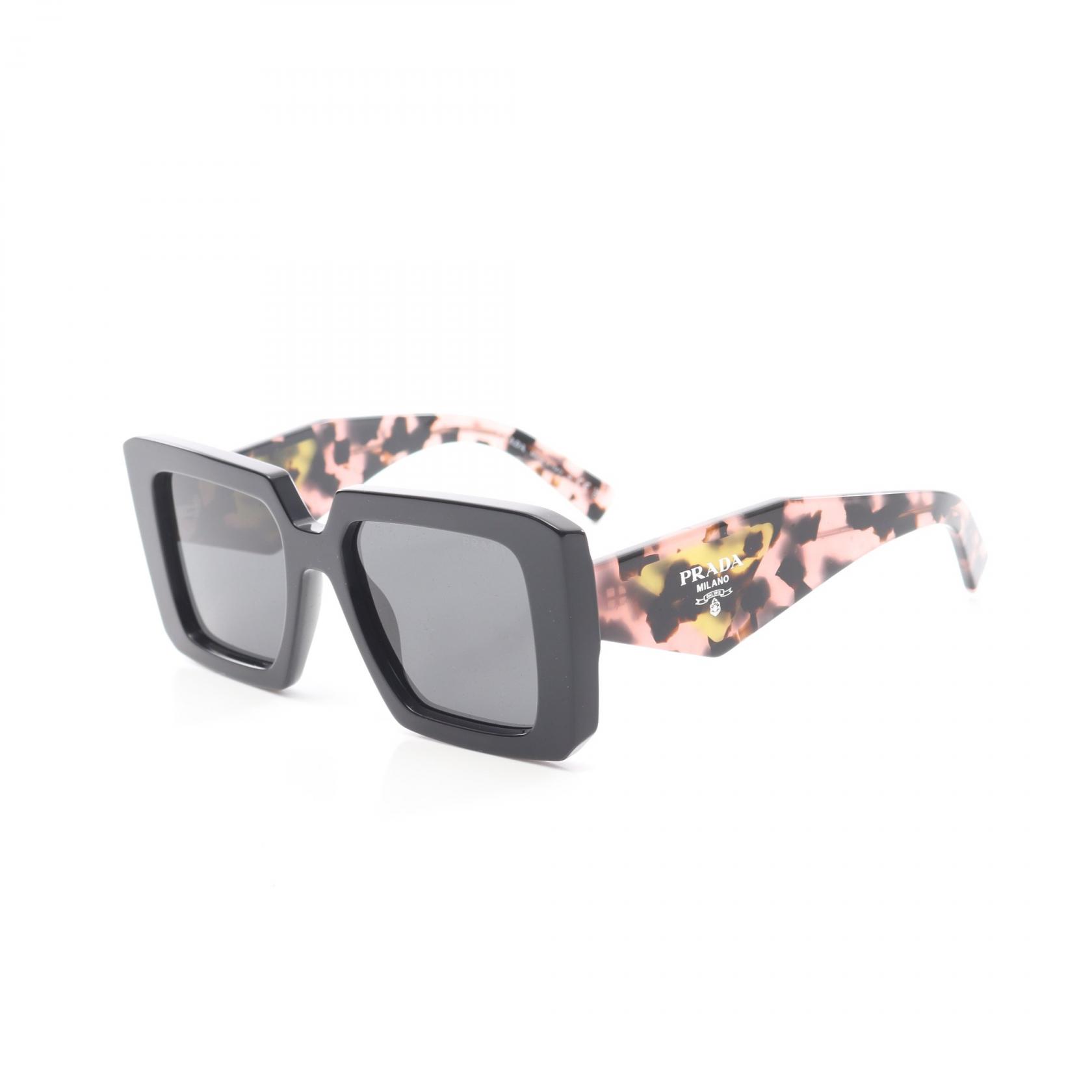 PRADA Leopard Print Sunglasses Eyewear Plastic Black Pink 