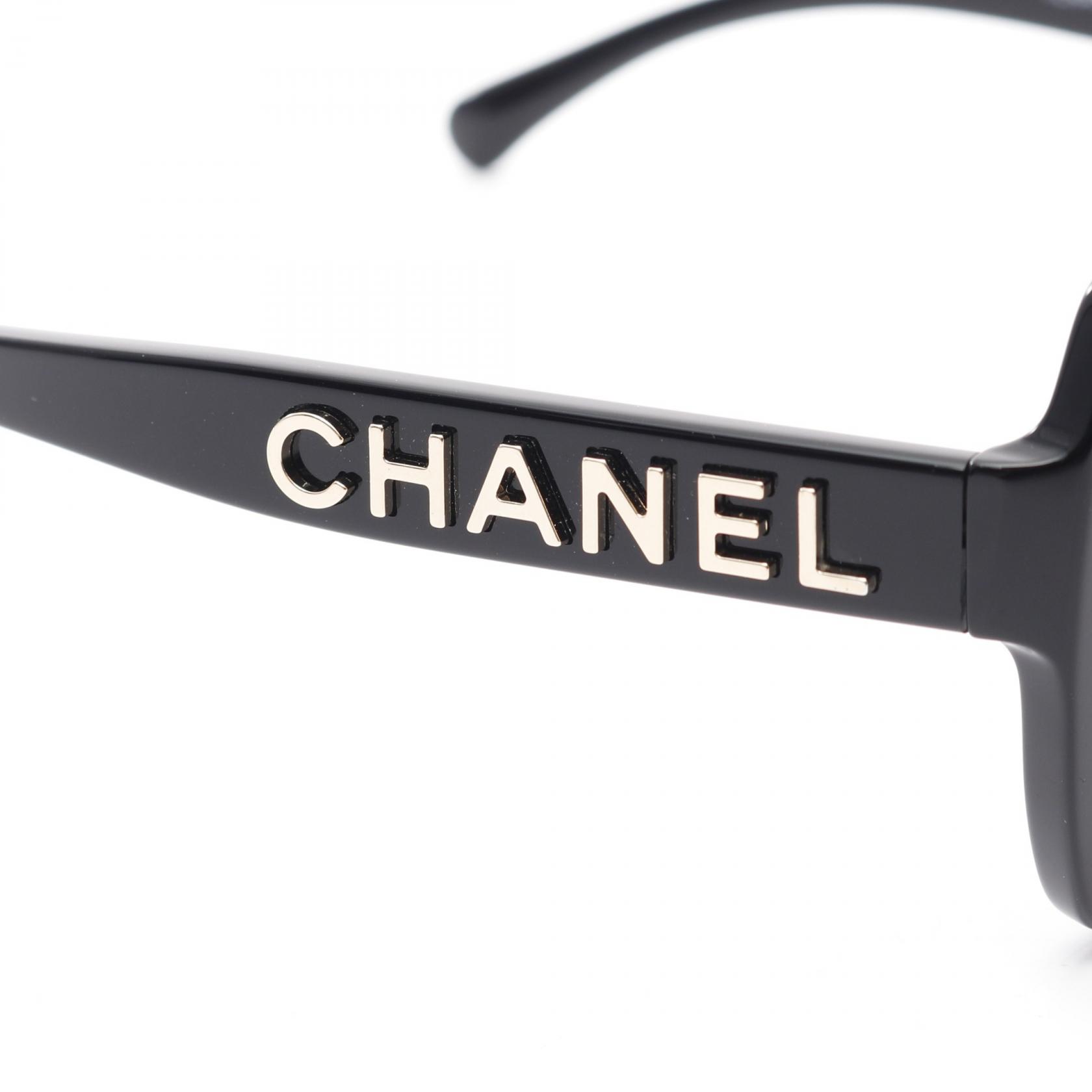 CHANEL Logo Sunglasses eyewear Plastic Black Used Women CC Coco | eBay