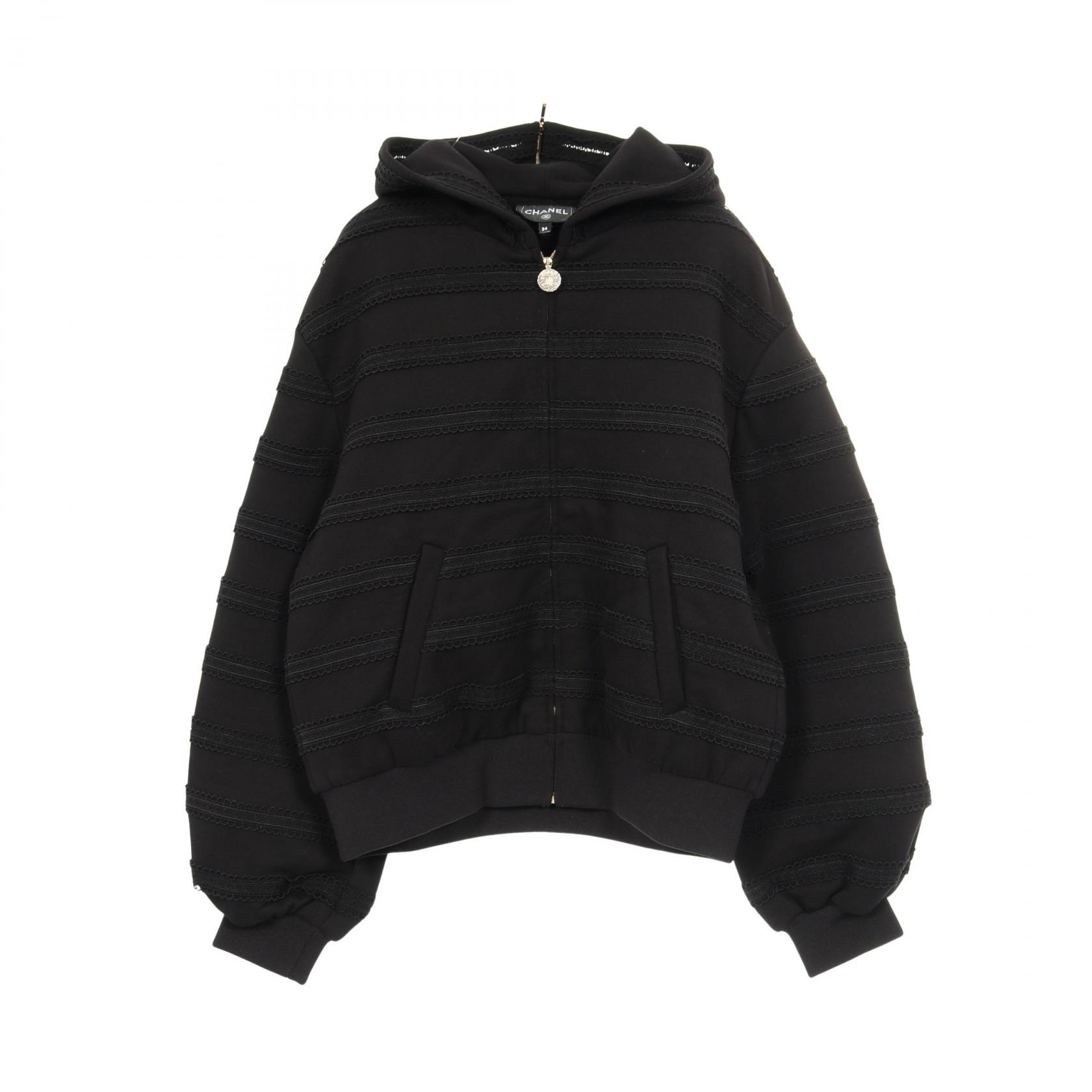 CHANEL COCO Mark lace Hoodie P76223V67500 cotton Black Used Women