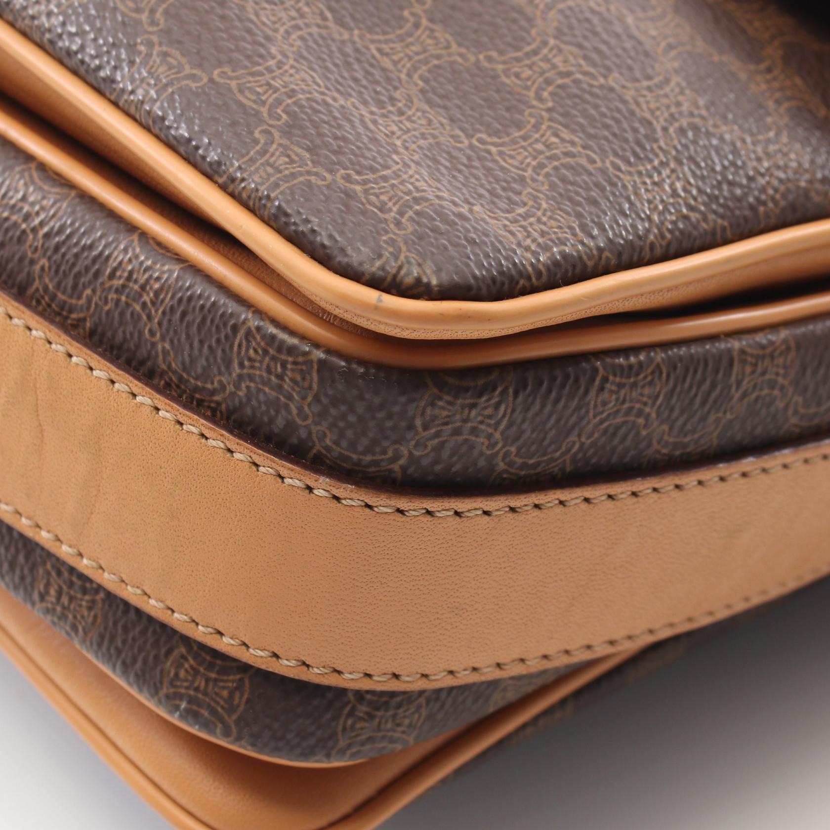 CELINE Macadam Shoulder Bag crossbody canvas leather Brown Used