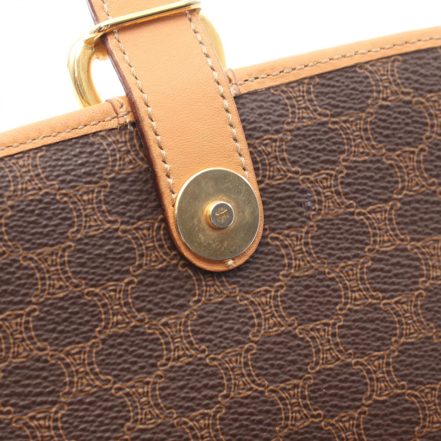 CELINE Macadam Shoulder Bag crossbody canvas leather Brown Used