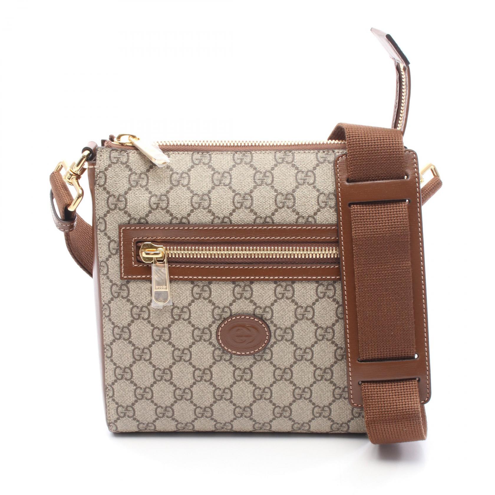 GUCCI GG Supreme Messenger Shoulder Bag canvas leather Beige Brown