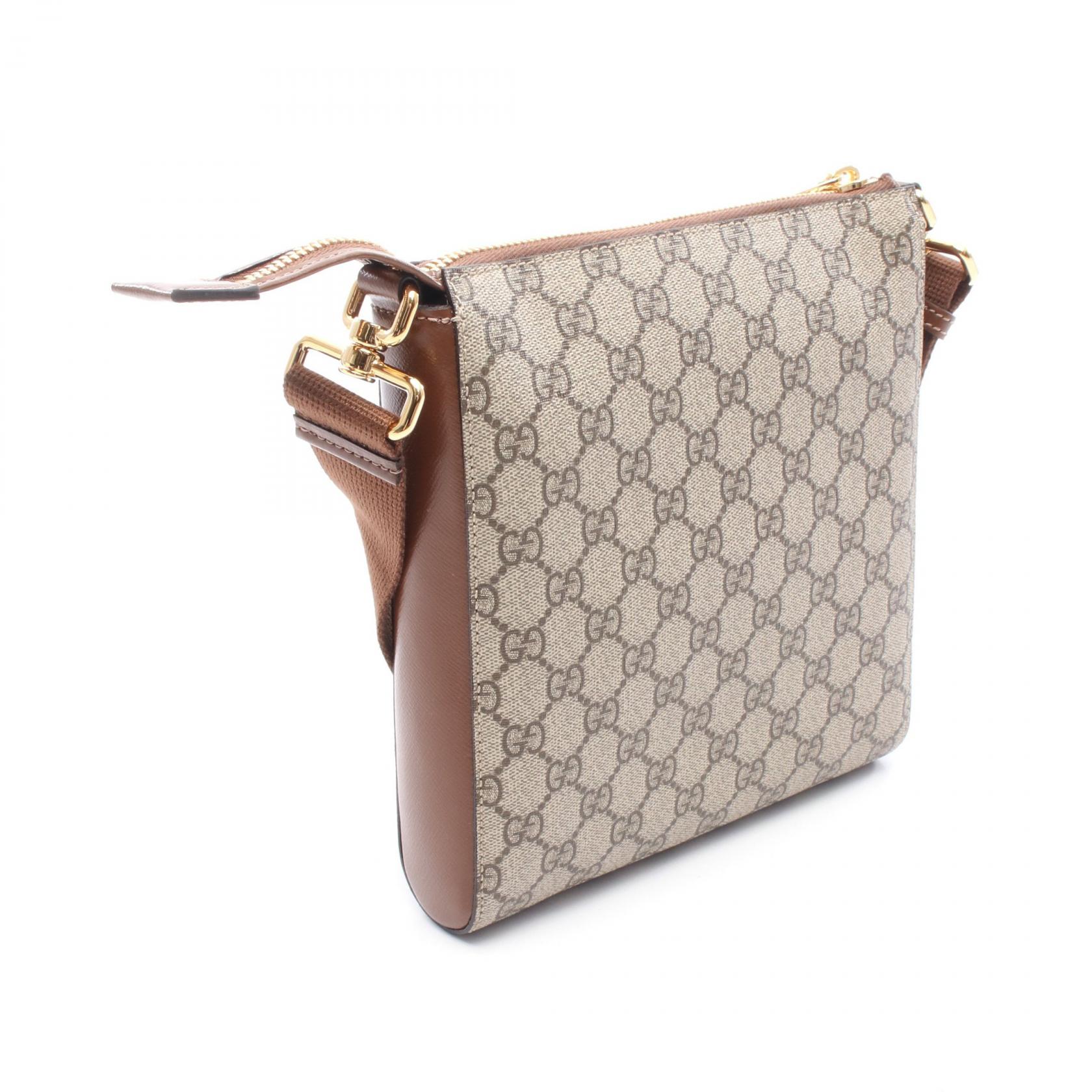 GUCCI GG Supreme Messenger Shoulder Bag canvas leather Beige Brown