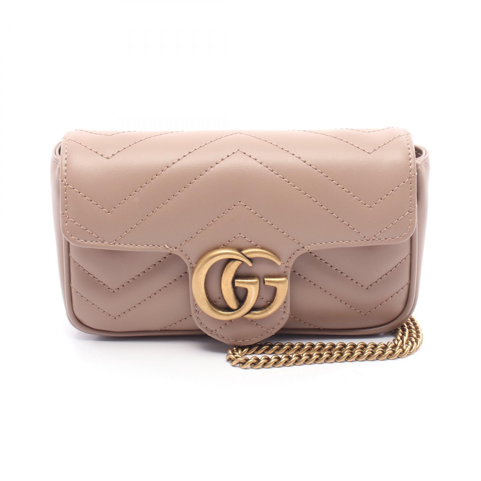GUCCI GG Marmont Super Mini Chain Shoulder Bag leather Pink