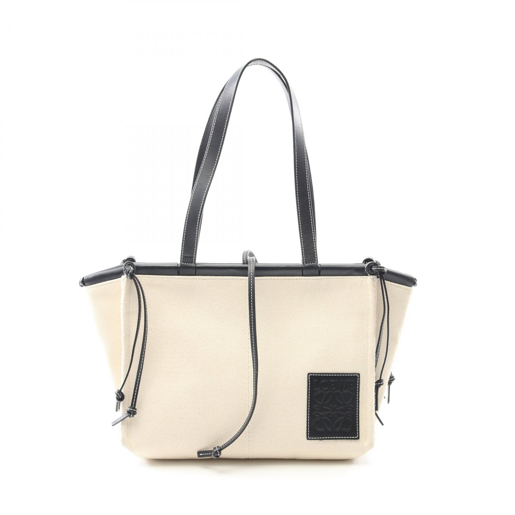 LOEWE CUSHION TOTE SMALL Bag Canvas Leather Beige Black - Main Image