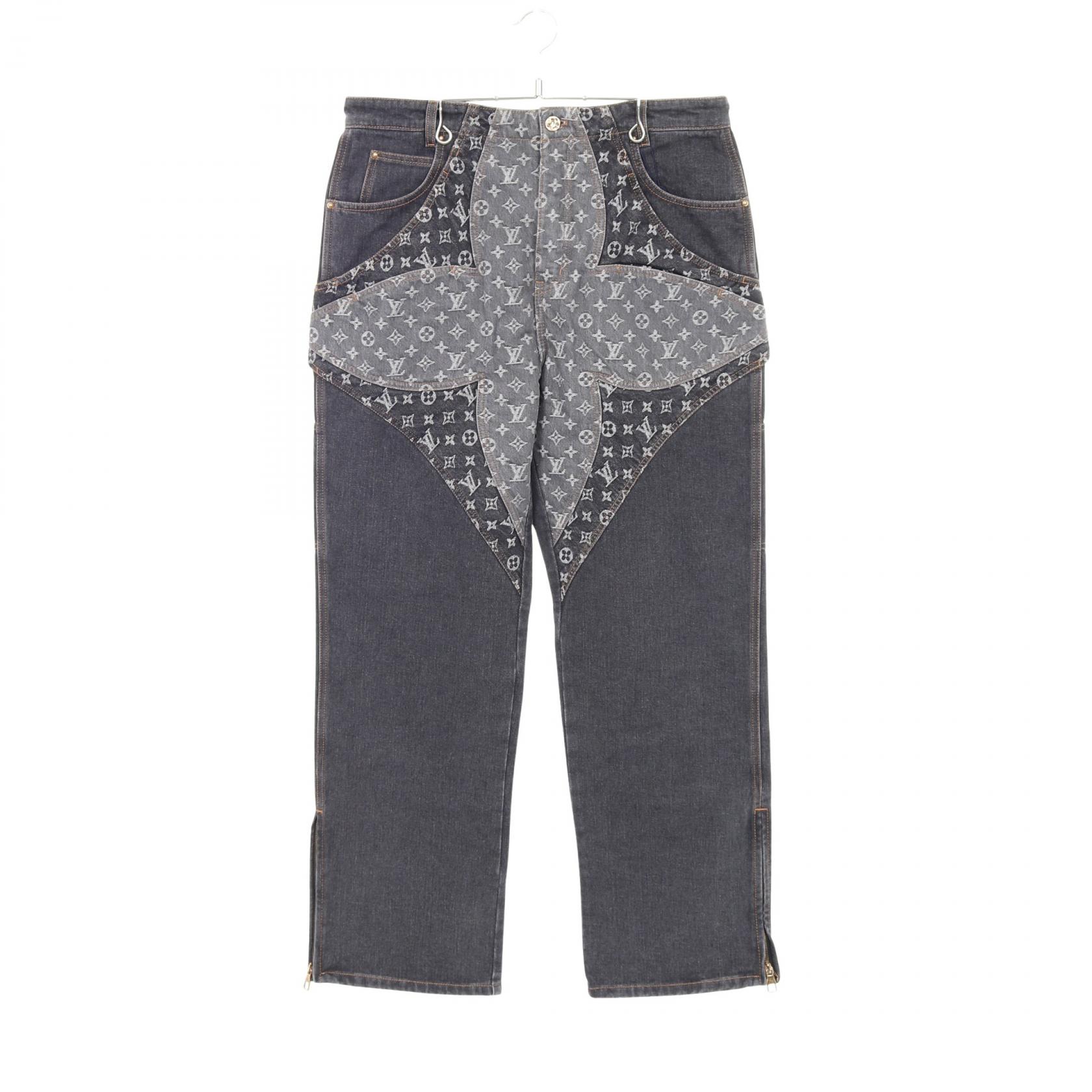 LOUIS VUITTON Monogram flower Denim pants cotton Gray Women LV #36