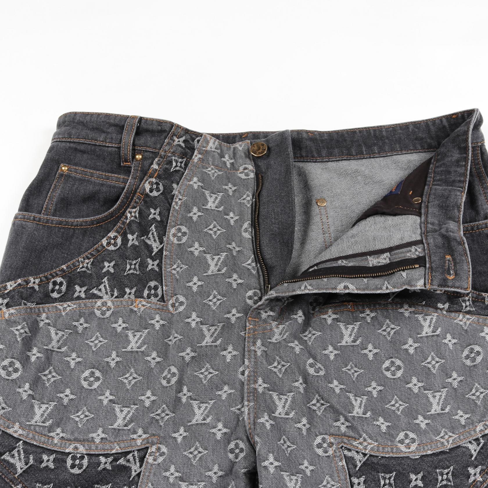 LOUIS VUITTON Monogram flower Denim pants cotton Gray Women LV #36