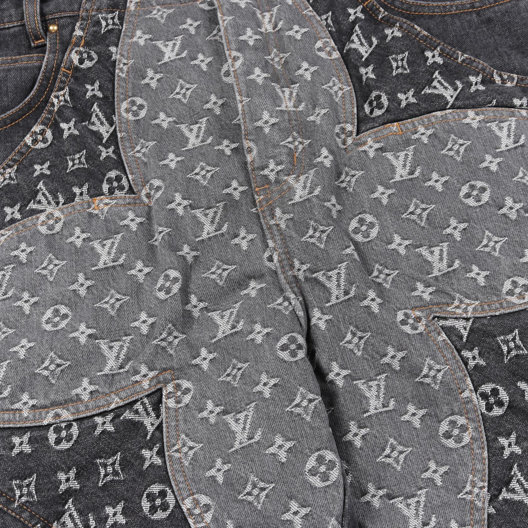 LOUIS VUITTON Monogram flower Denim pants cotton Gray Women LV #36