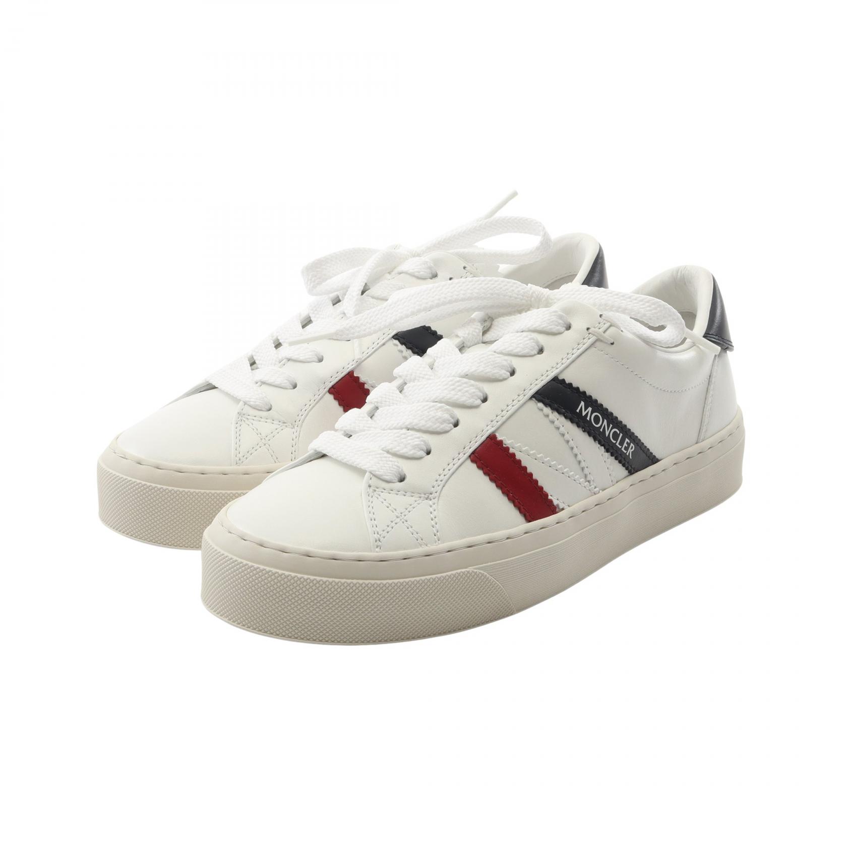 MONCLER MONACO2 sneakers Trainers leather White Navy Red NEW Women