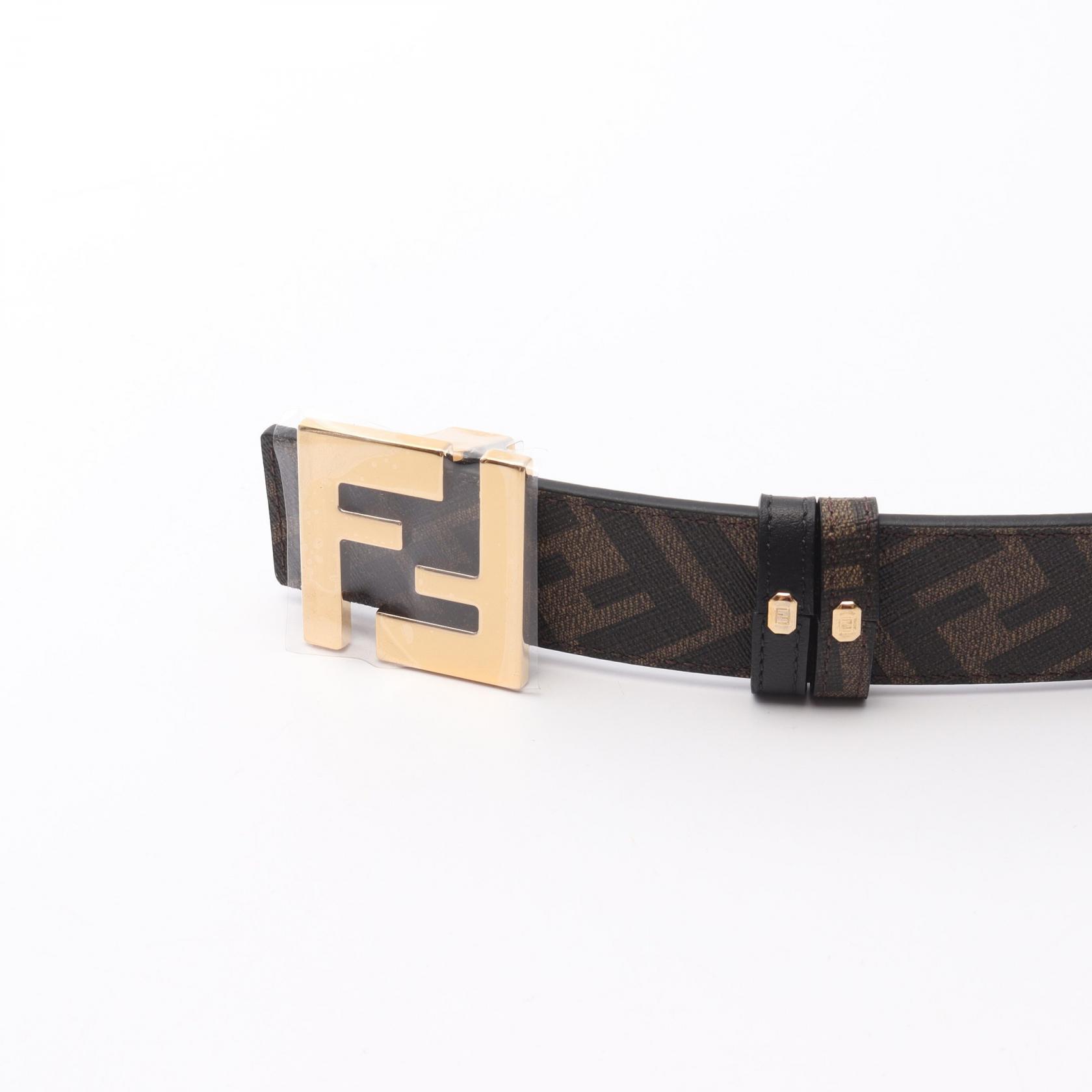 FENDI FF logo buckle belt 7C0424AGR9F18I090 leather Black Brown