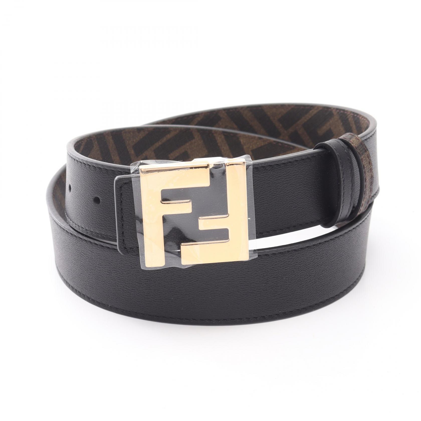 FENDI FF logo buckle belt 7C0424AGR9F18I090 leather Black Brown