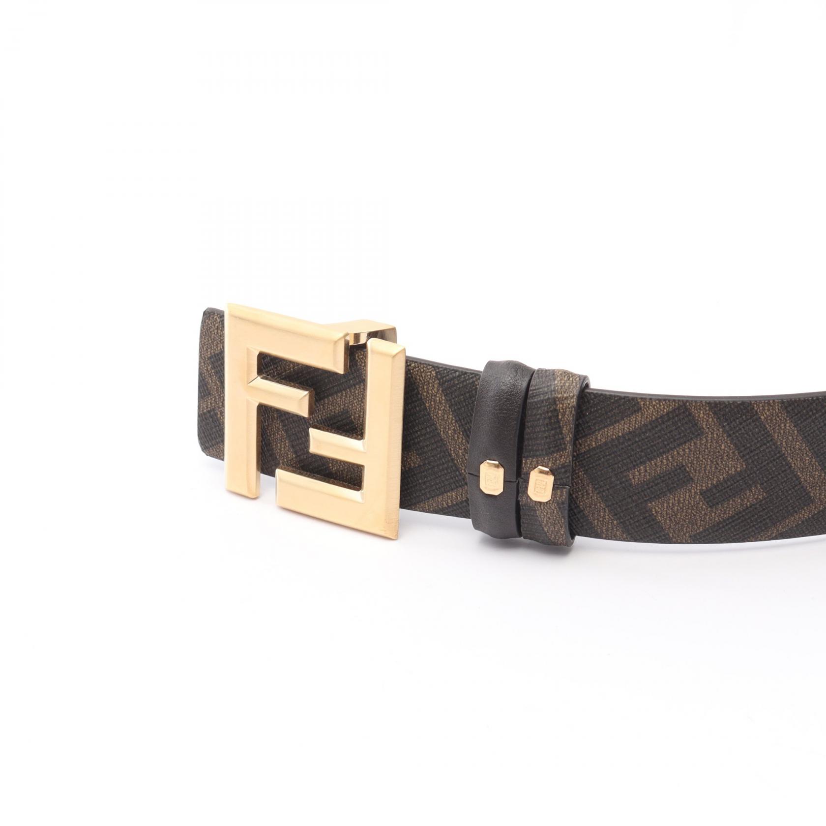 【美品】FENDI ズッカ柄 FFロゴ バックル ベルト ブラウン キャンバス 直販ストア FENDI ズッカ柄 FFロゴ バックル ベルト ブラウン