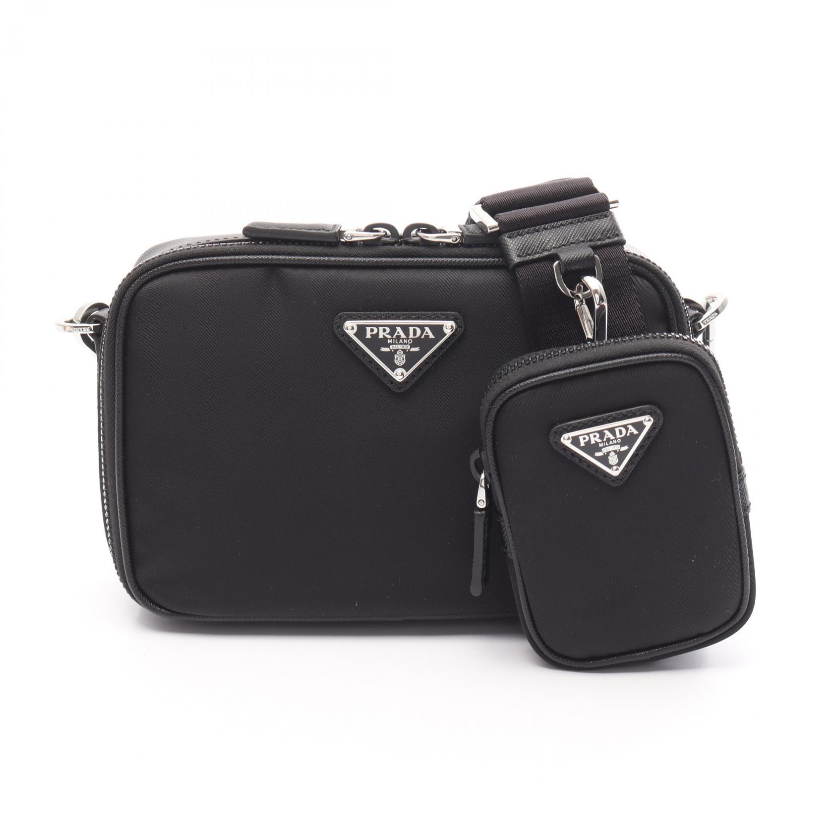 PRADA Brique Crossbody Shoulder Bag Nylon Saffiano leather Black
