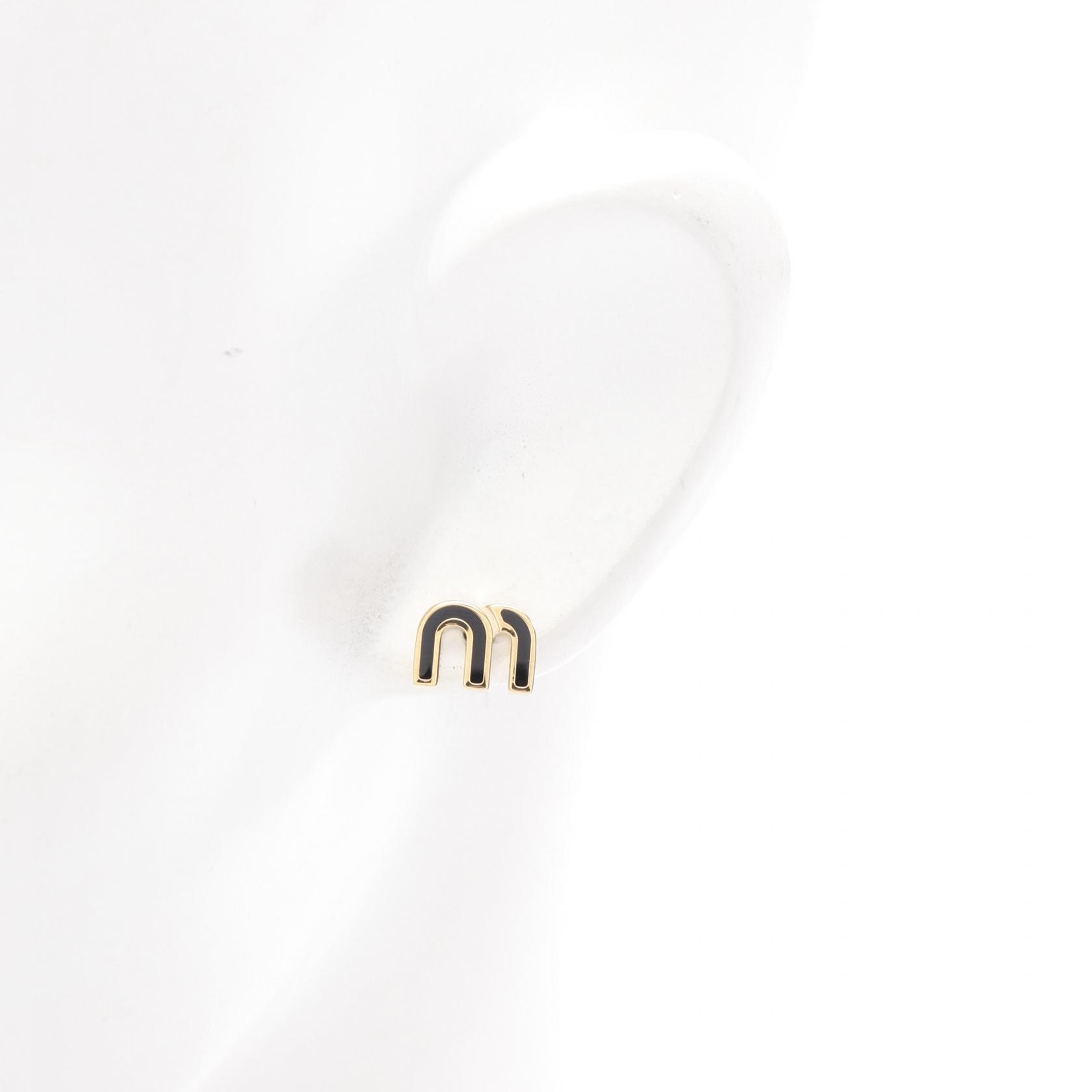 Miu Miu Enamel Metal Pierced earrings brass Gold Black NEW Women