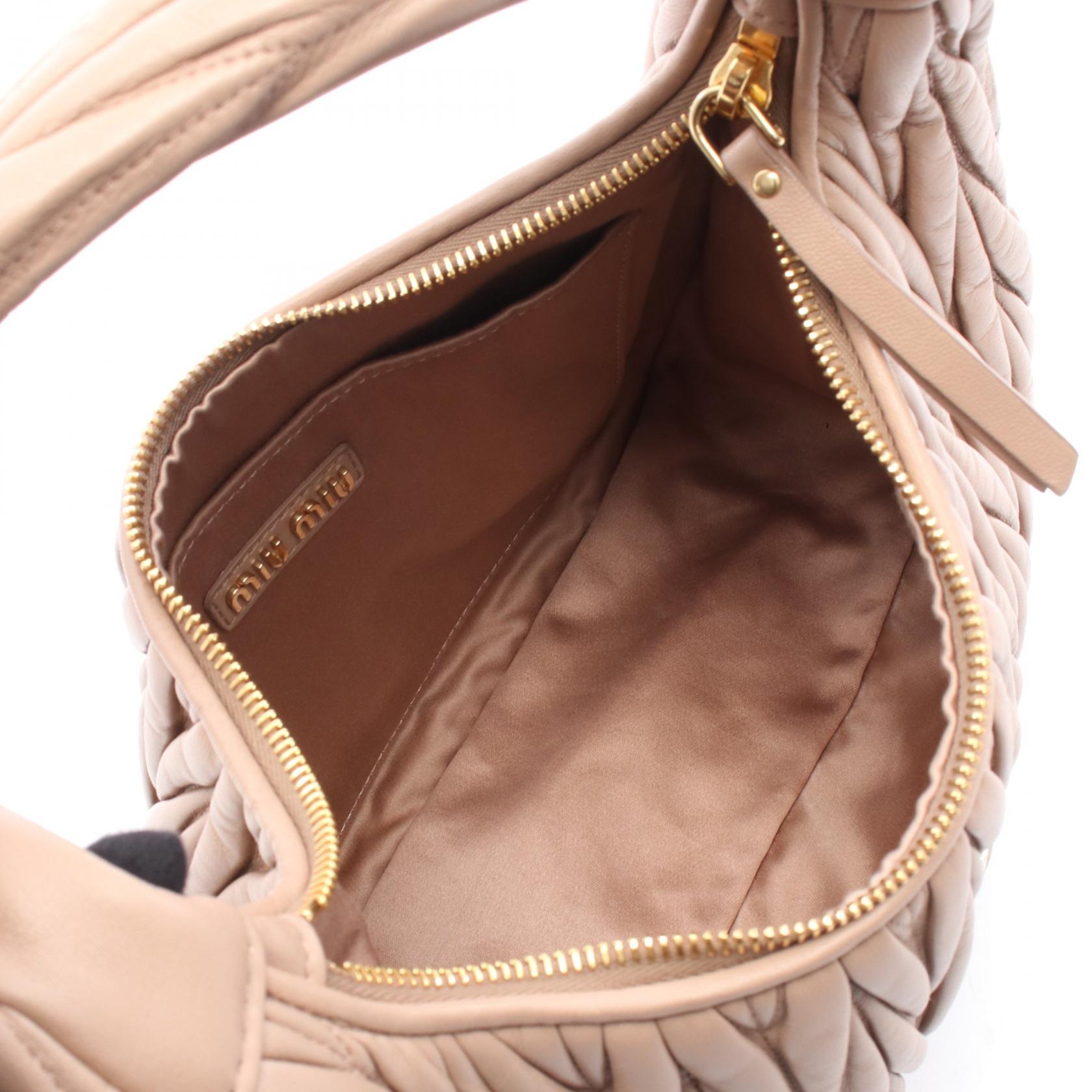 Miu Miu Wander Matelasse Hobo Handbag 5BC108 leather Pink beige