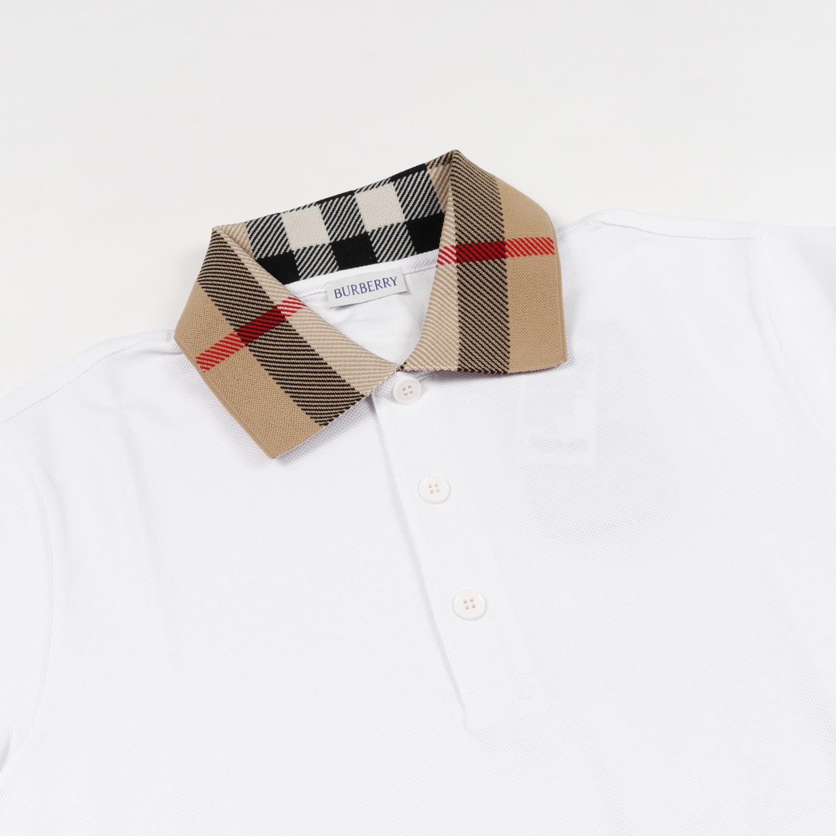 BURBERRY Collar check Polo shirt 8071621XL cotton White Brown #XL