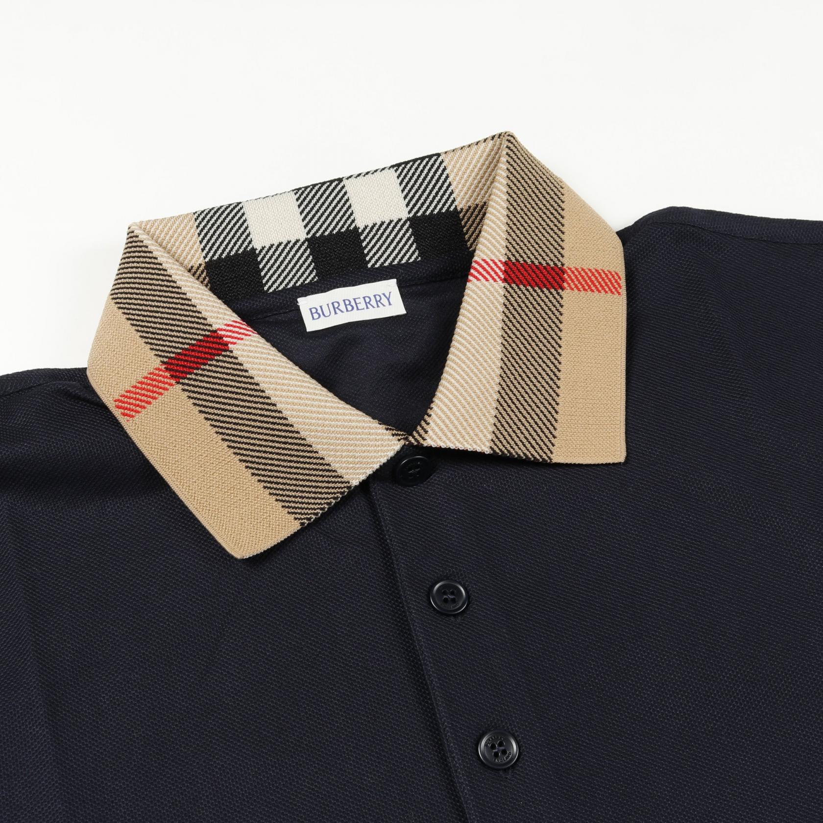 BURBERRY Collar check Polo shirt 8072661L cotton Navy Brown #L NEW