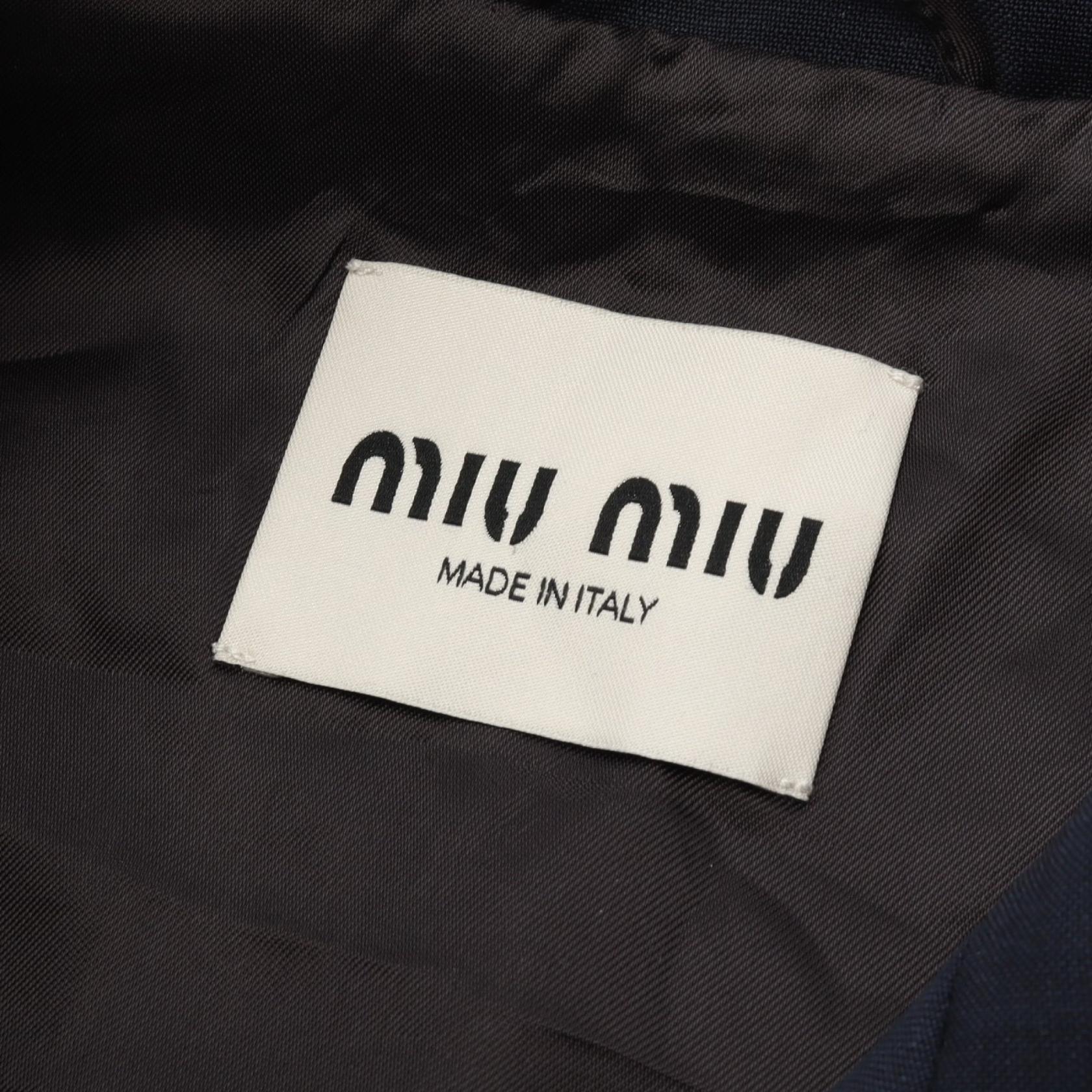 Miu Miu Blouson Jacket with Logo and Zipper Wool Mohair Navy Size
