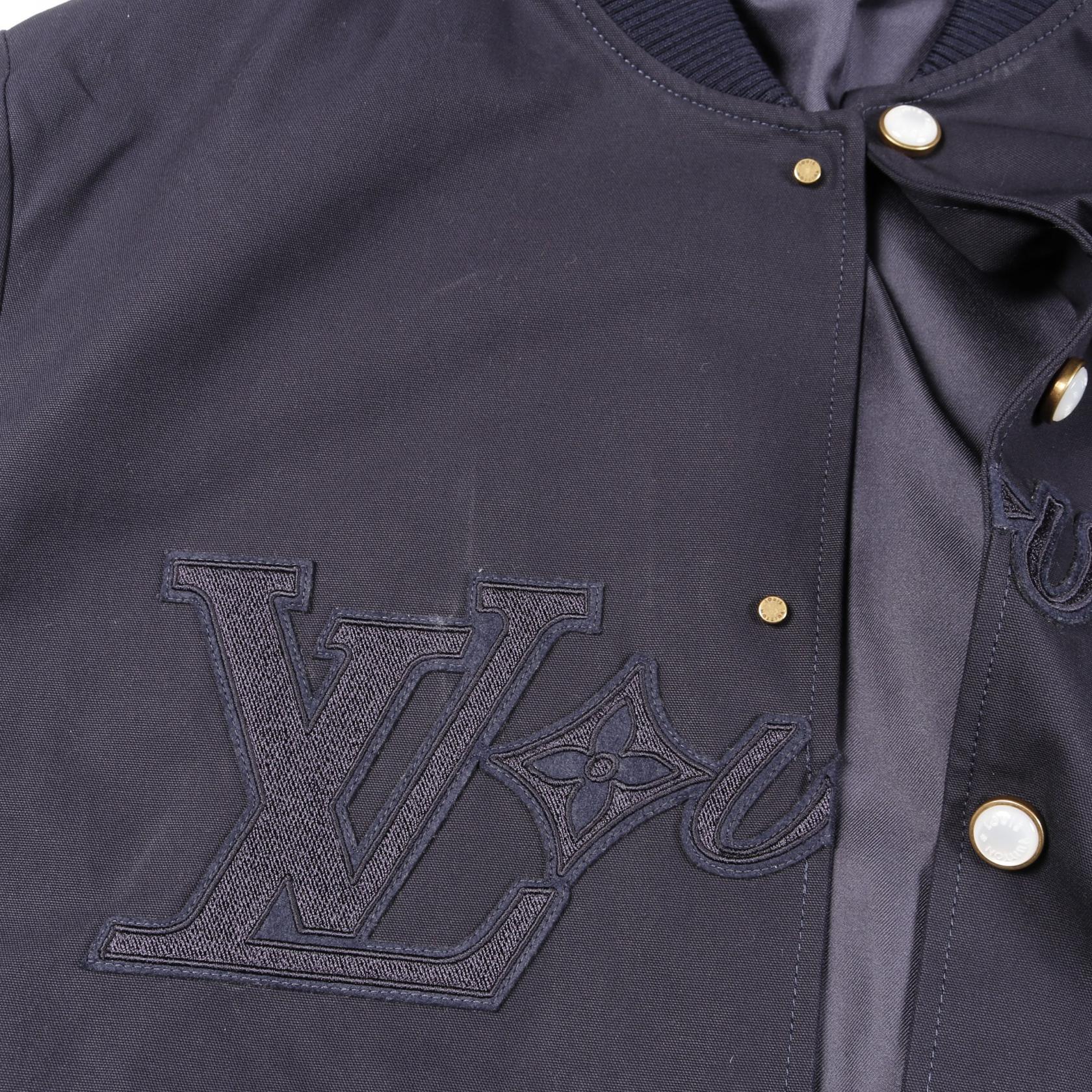 LOUIS VUITTON Embroidered Jacket Blouson Cotton Navy Size 50 Used