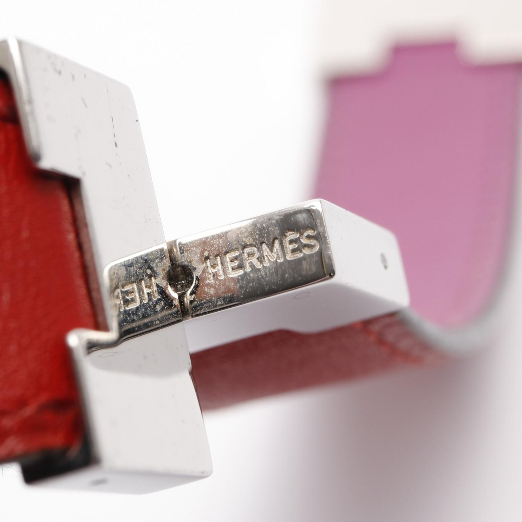 HERMES Lurie Bracelet 19cm Stainless Steel leather Red Purple Used
