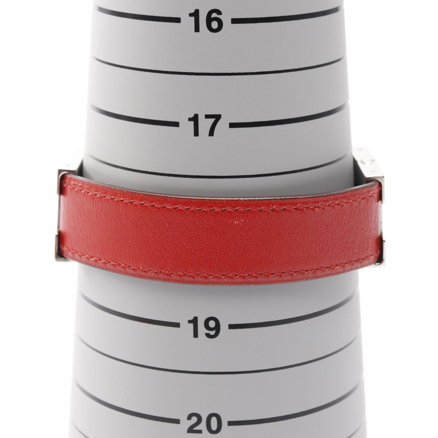 HERMES Lurie Bracelet 19cm Stainless Steel leather Red Purple Used