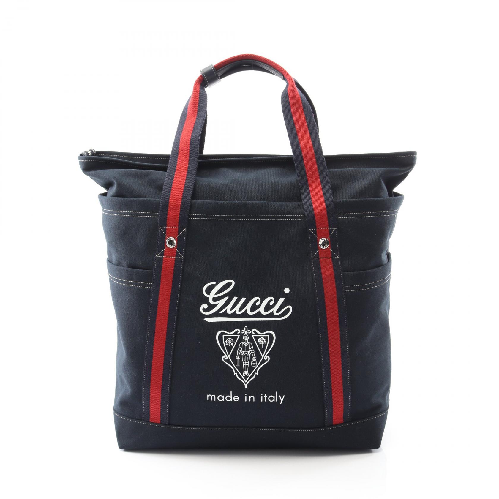 GUCCI Sherry line Tote Hand Bag 816863 canvas Navy Red NEW mens | eBay