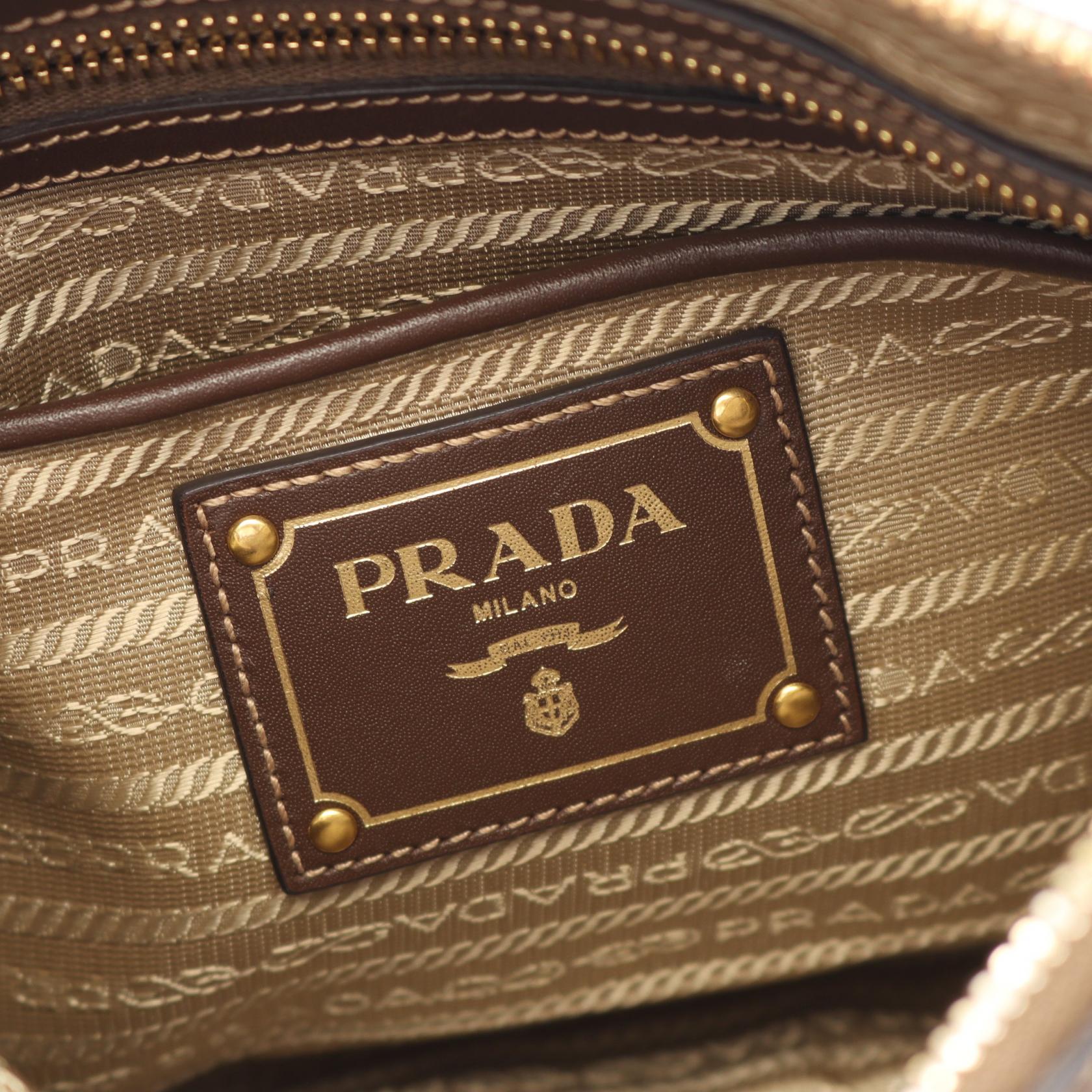PRADA LOGO JACQUARD Shoulder crossbody Bag canvas leather Beige