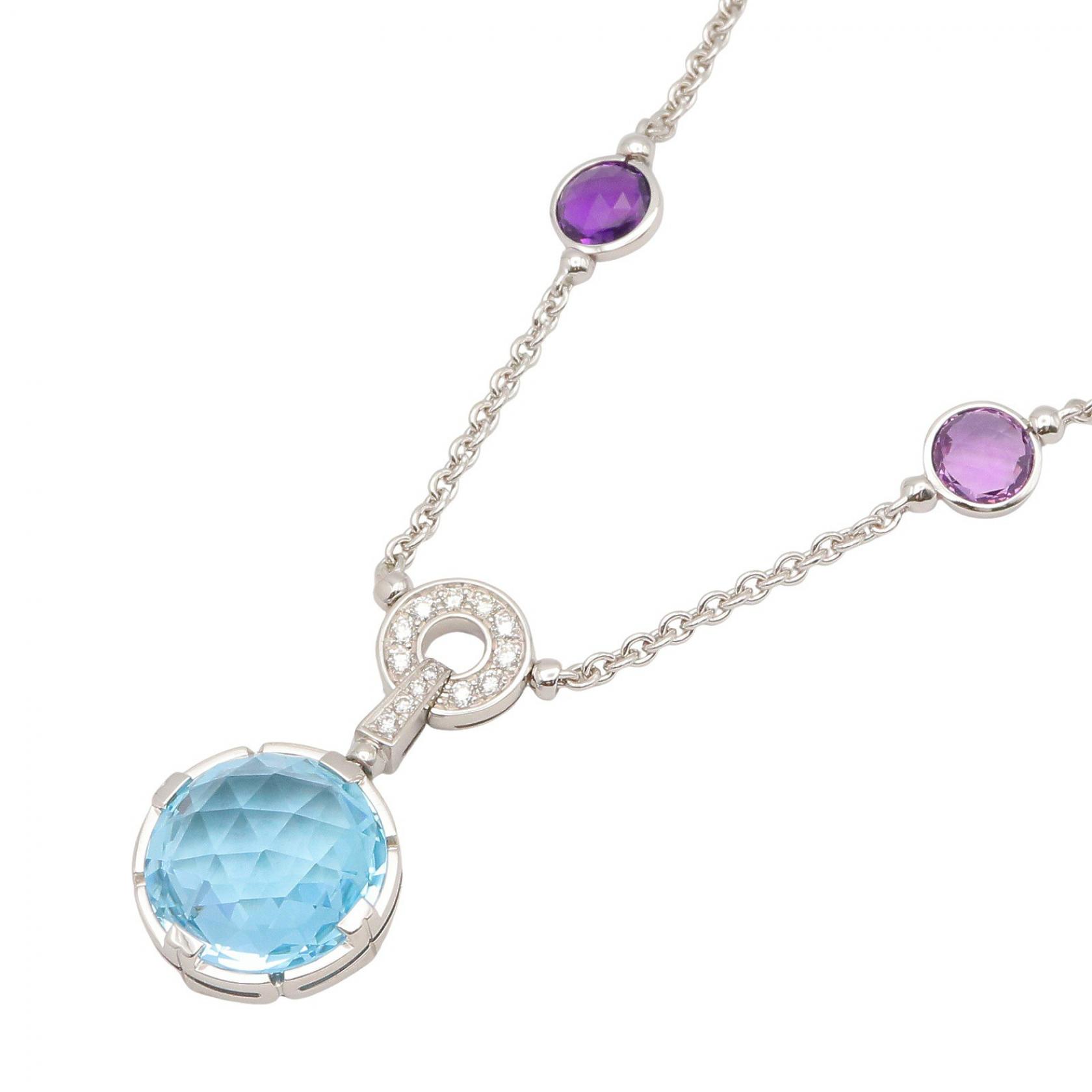 BVLGARI Valentesi Cocktail Necklace 18KWG Gold Amethyst Blue Topaz