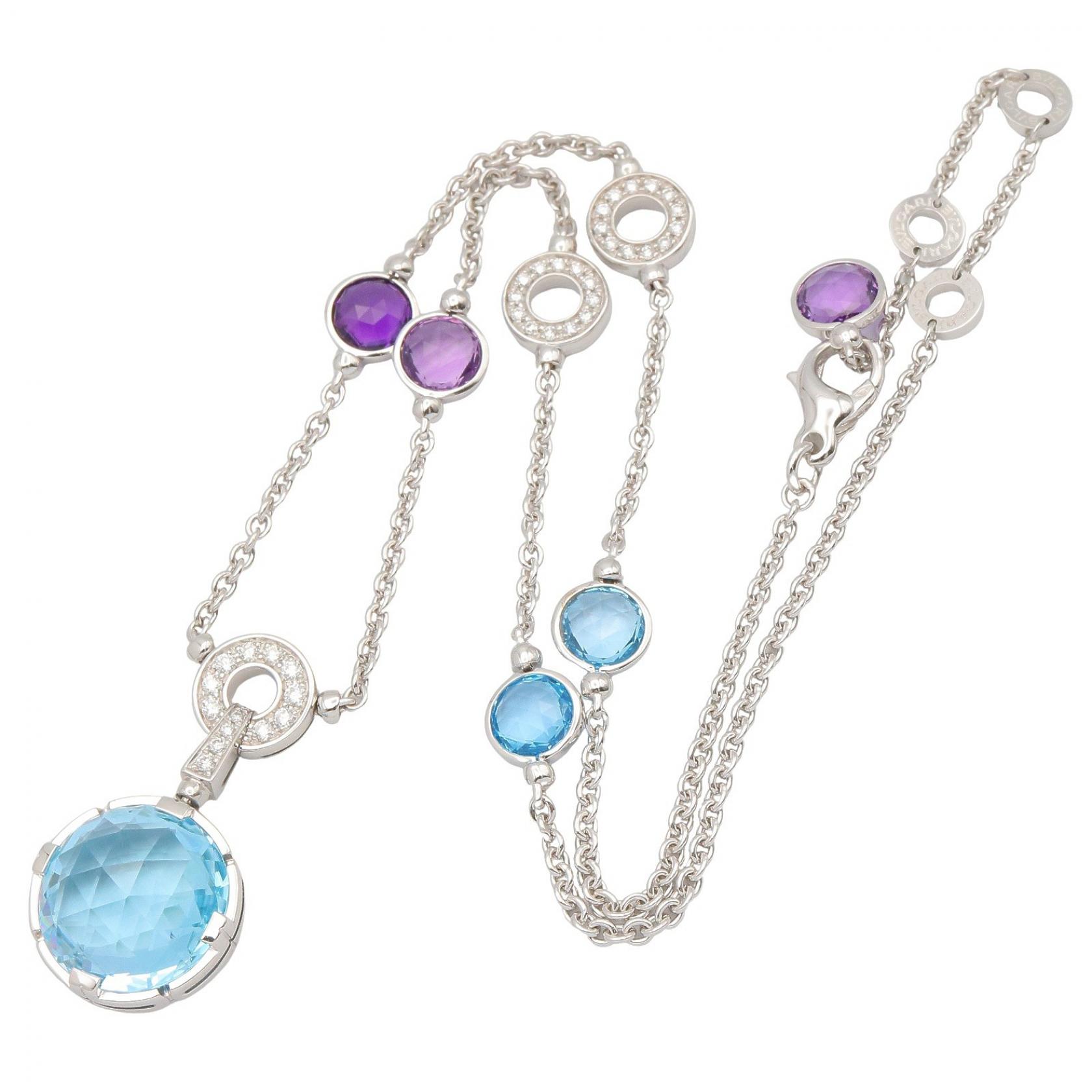 BVLGARI Valentesi Cocktail Necklace 18KWG Gold Amethyst Blue Topaz
