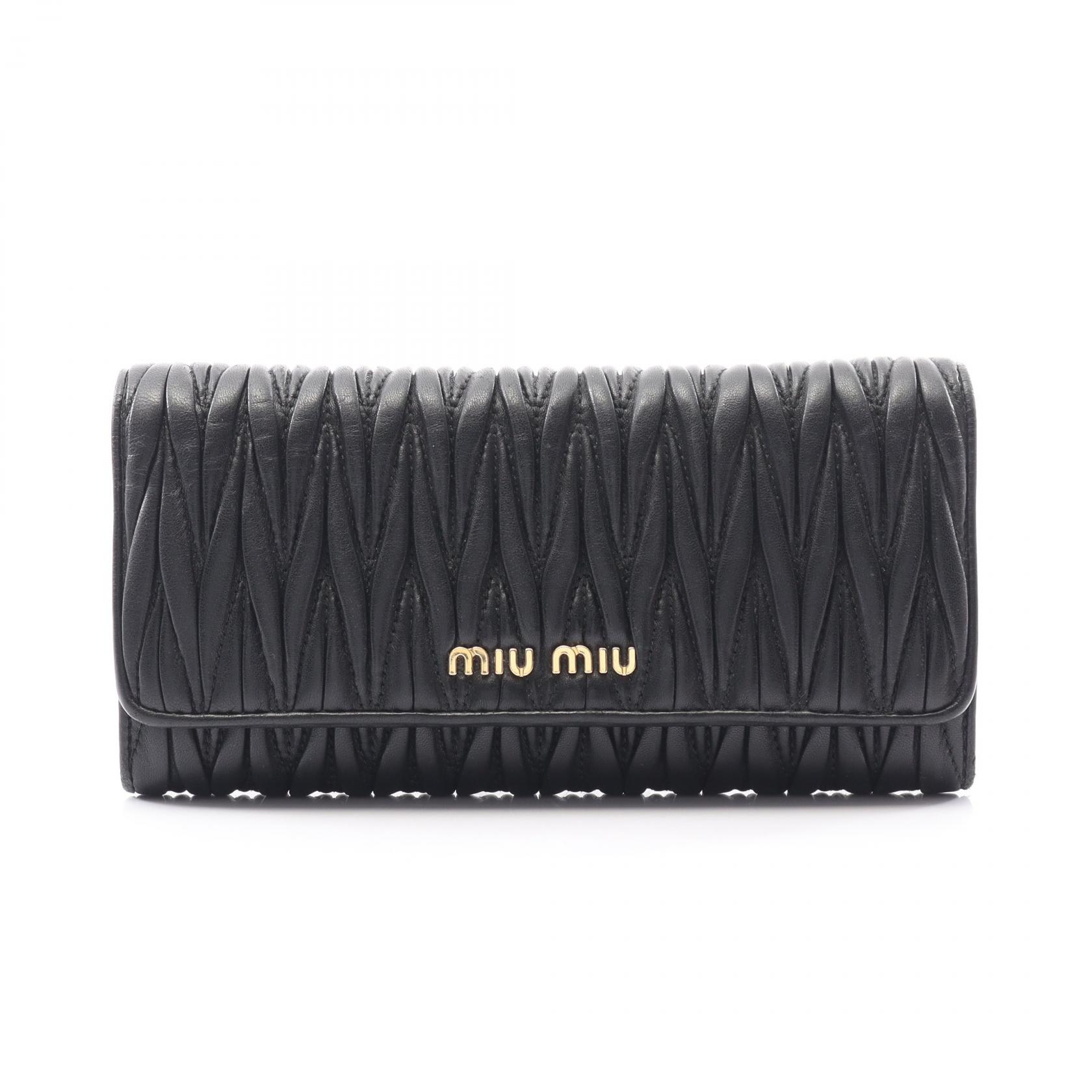 Miu Miu MATELASSE'1 Bifold long wallet purse 5MH109 leather Black