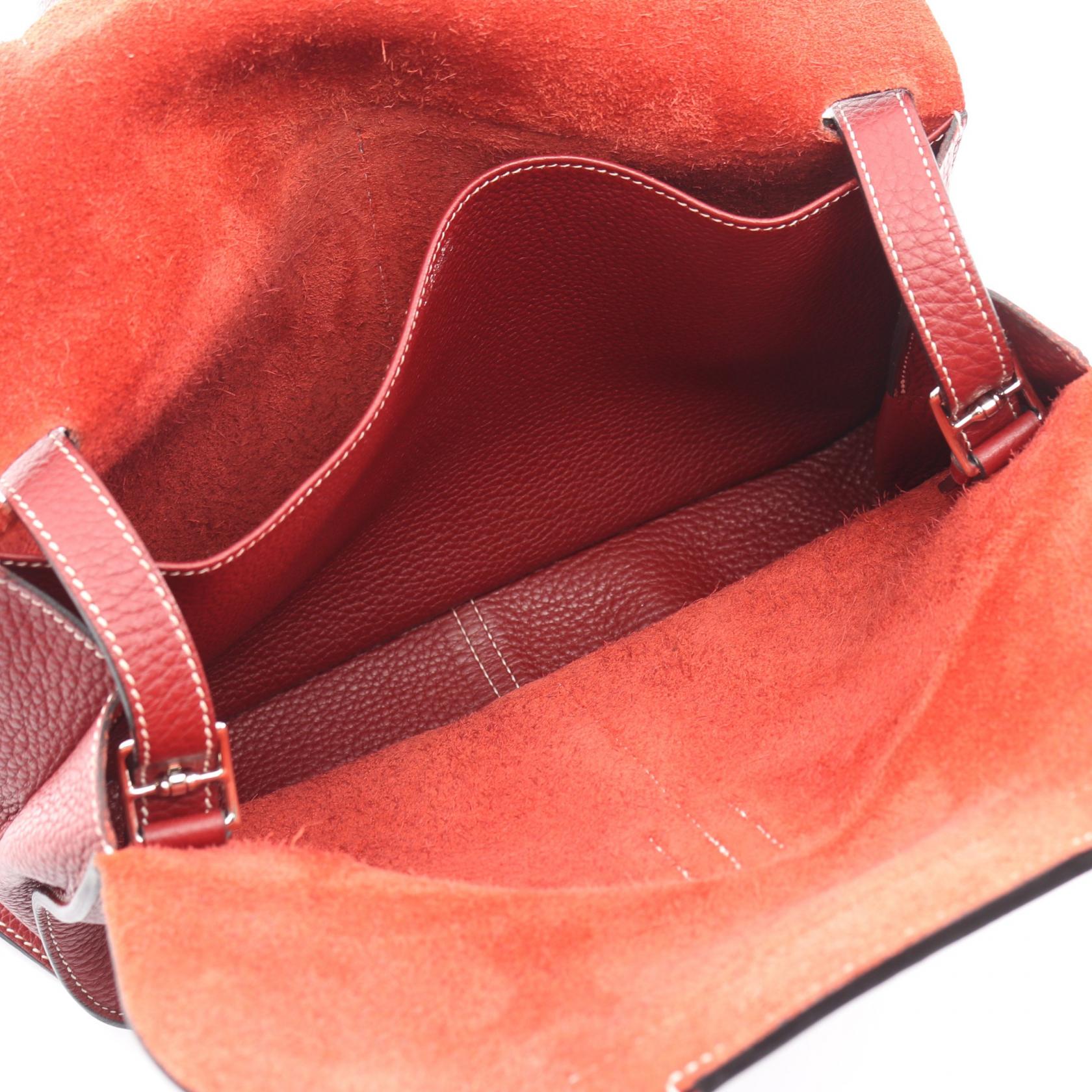 HERMES Halzan 31 Shoulder Handbag H082028CC55 Clemence leather Red