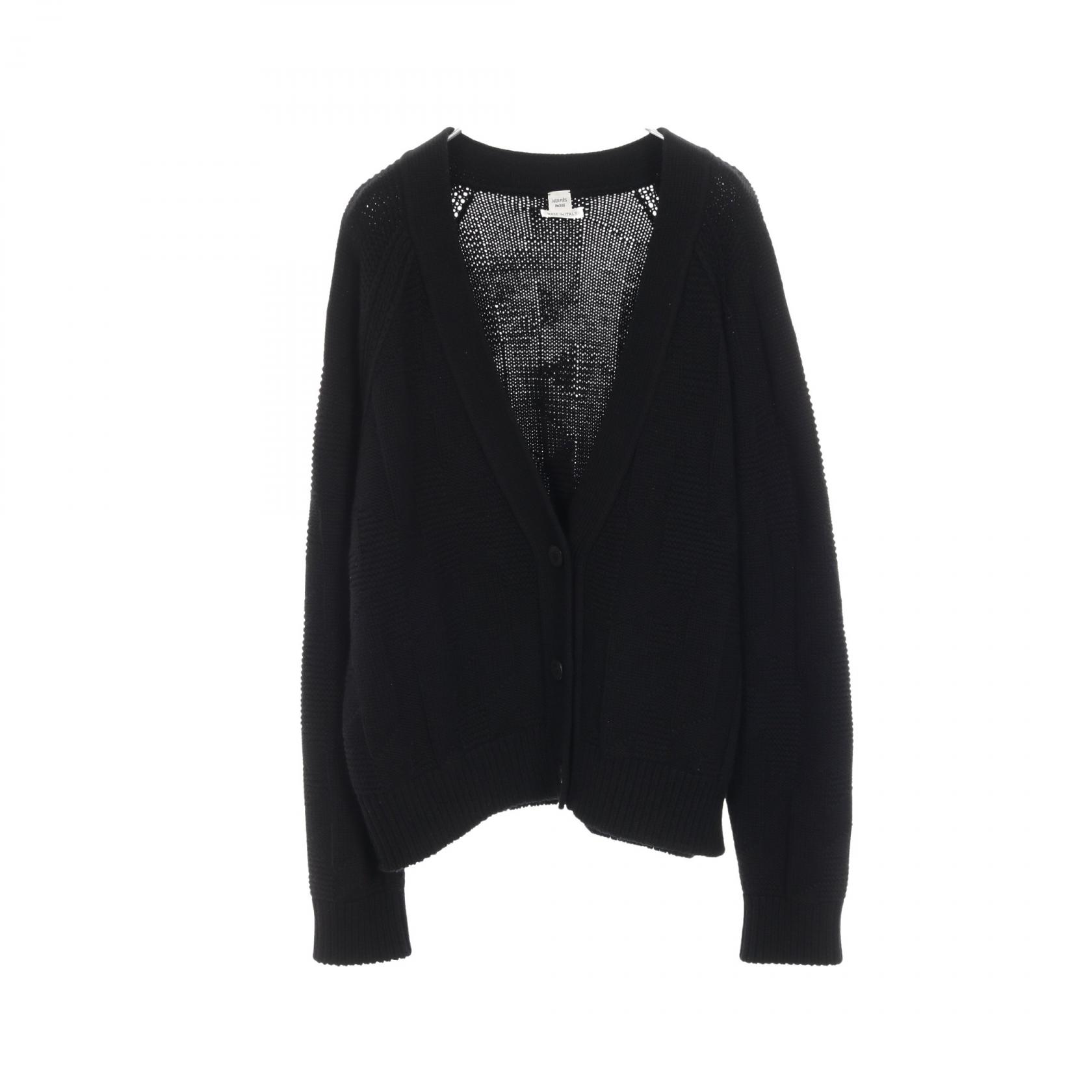 HERMES Cardigan knitwear sweater 3H2701D4 wool Black Used Women 
