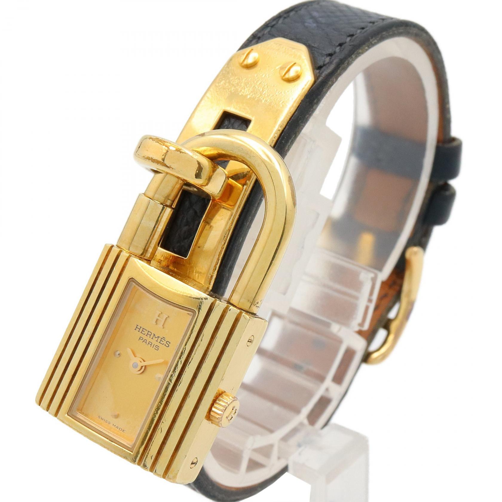 HERMES KELLY Watch Womens Gold Plated Yellow Leather Band HERMES Kelly Wrist Watch KE1.201 Quartz Gold Plated Leather  main image 3