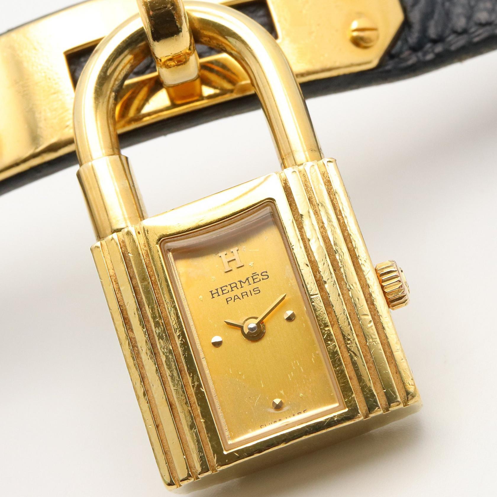 HERMES Kelly Wrist Watch KE1.201 Quartz Gold Plated Leather 