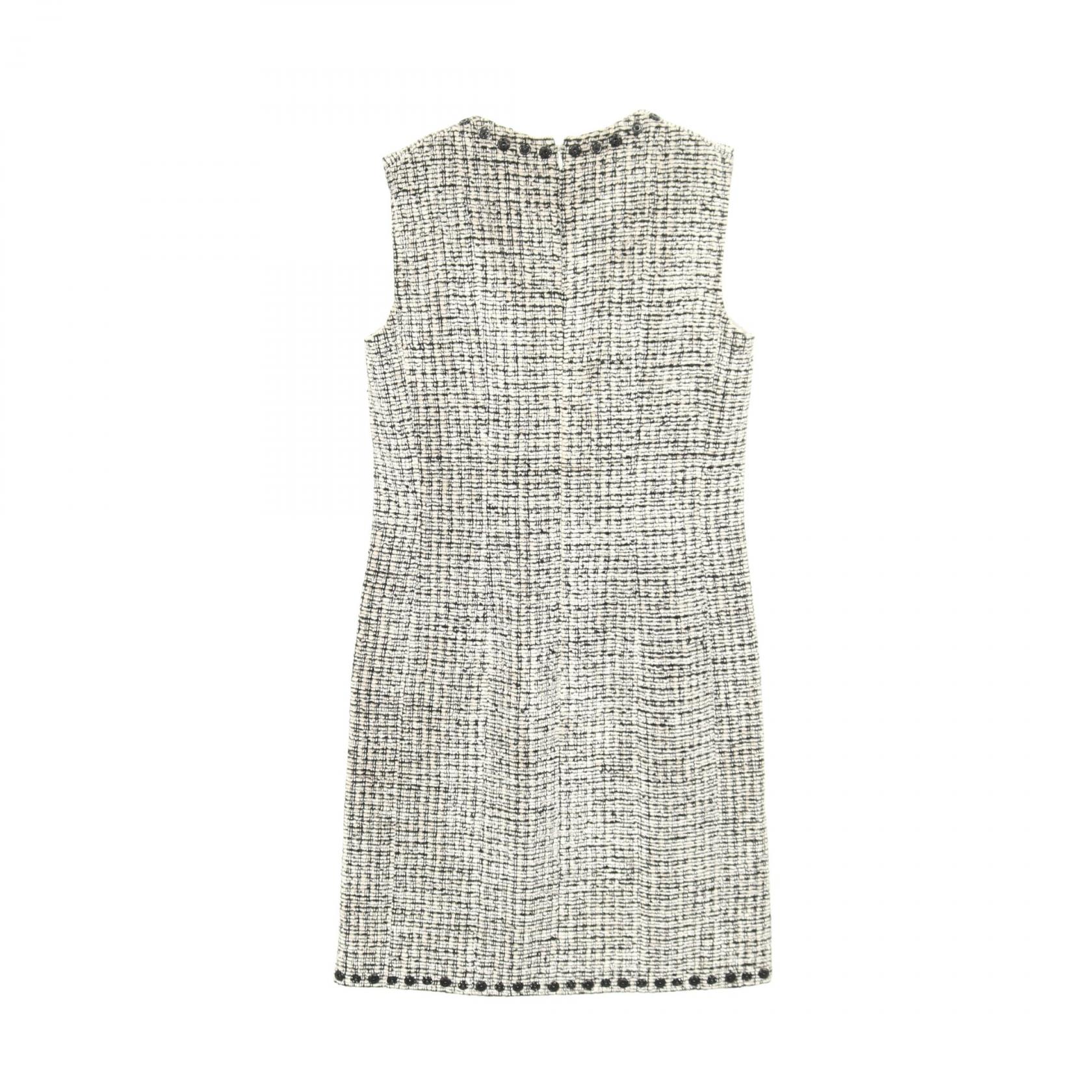 CHANEL COCO Mark Tweed sleeveless Dress #38 Rayon wool White Black 