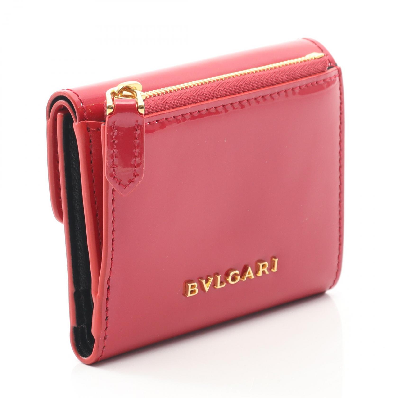 BVLGARI Serpenti Forever Bi-fold wallet leather Pink Red Used