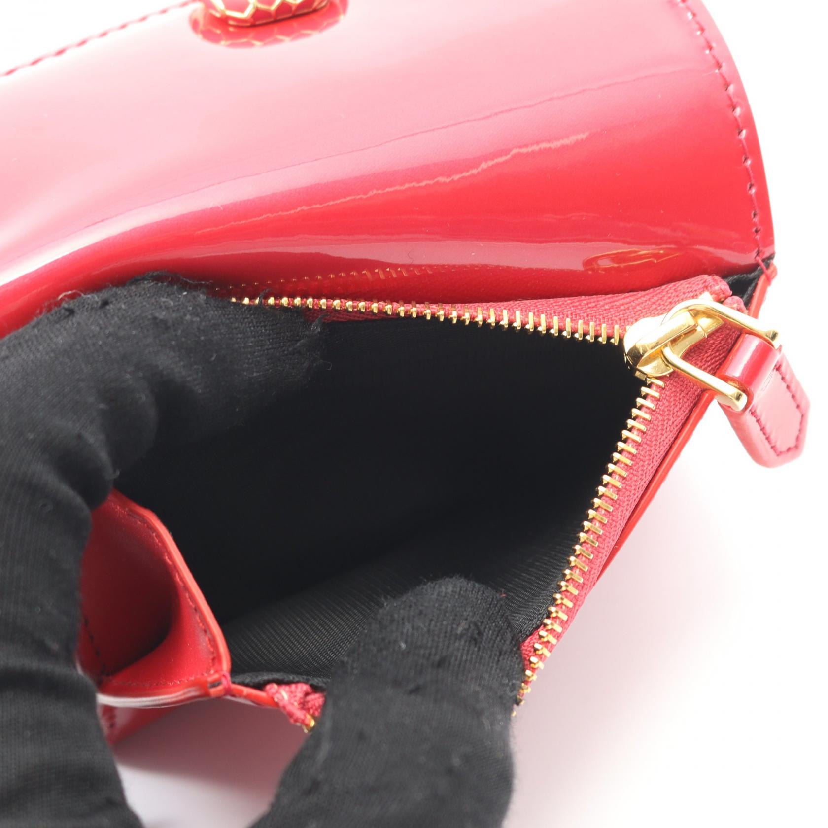 BVLGARI Serpenti Forever Bi-fold wallet leather Pink Red Used
