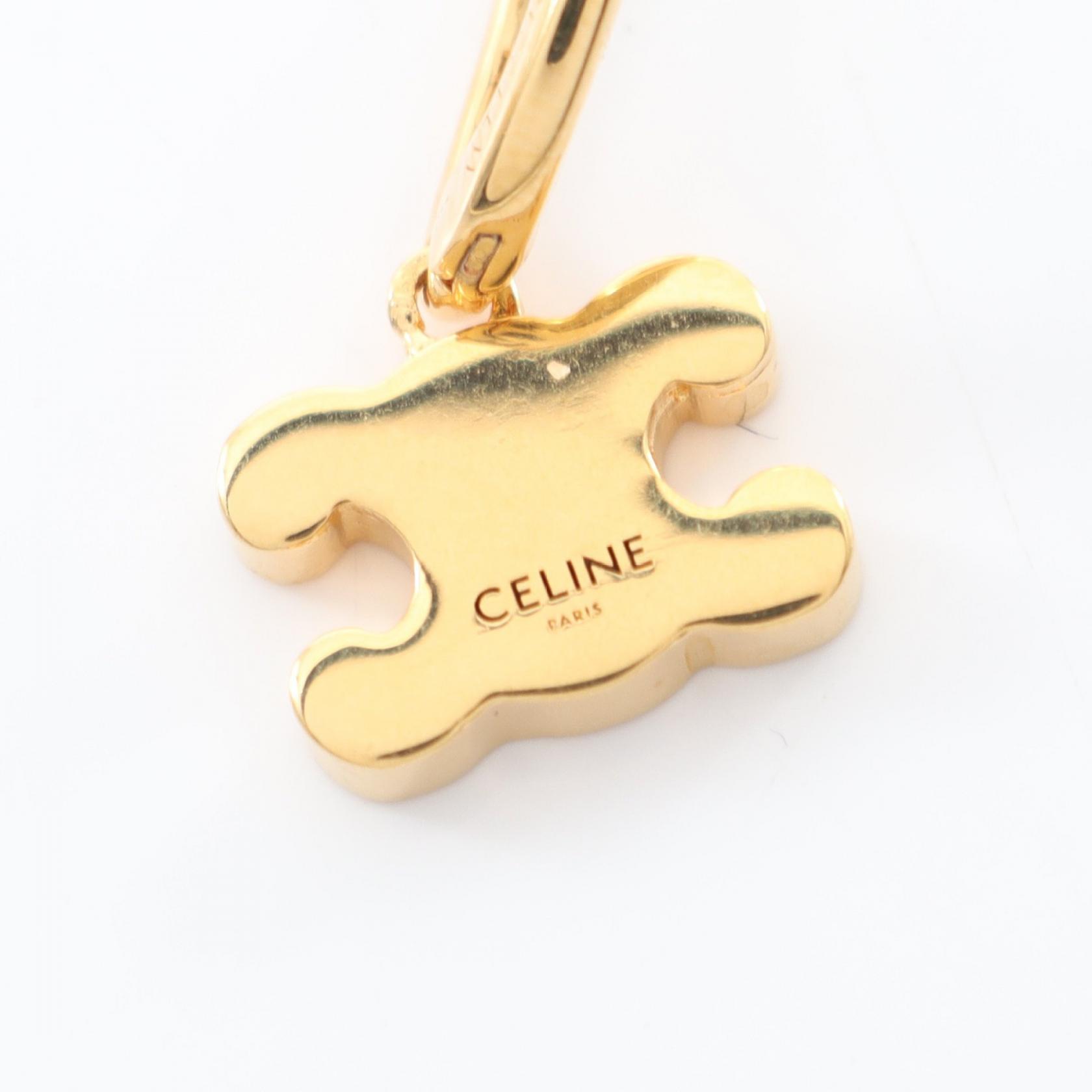 CELINE Triomphe Pierced Earrings Gold Plated Rhinestone NEW  display picture 2
