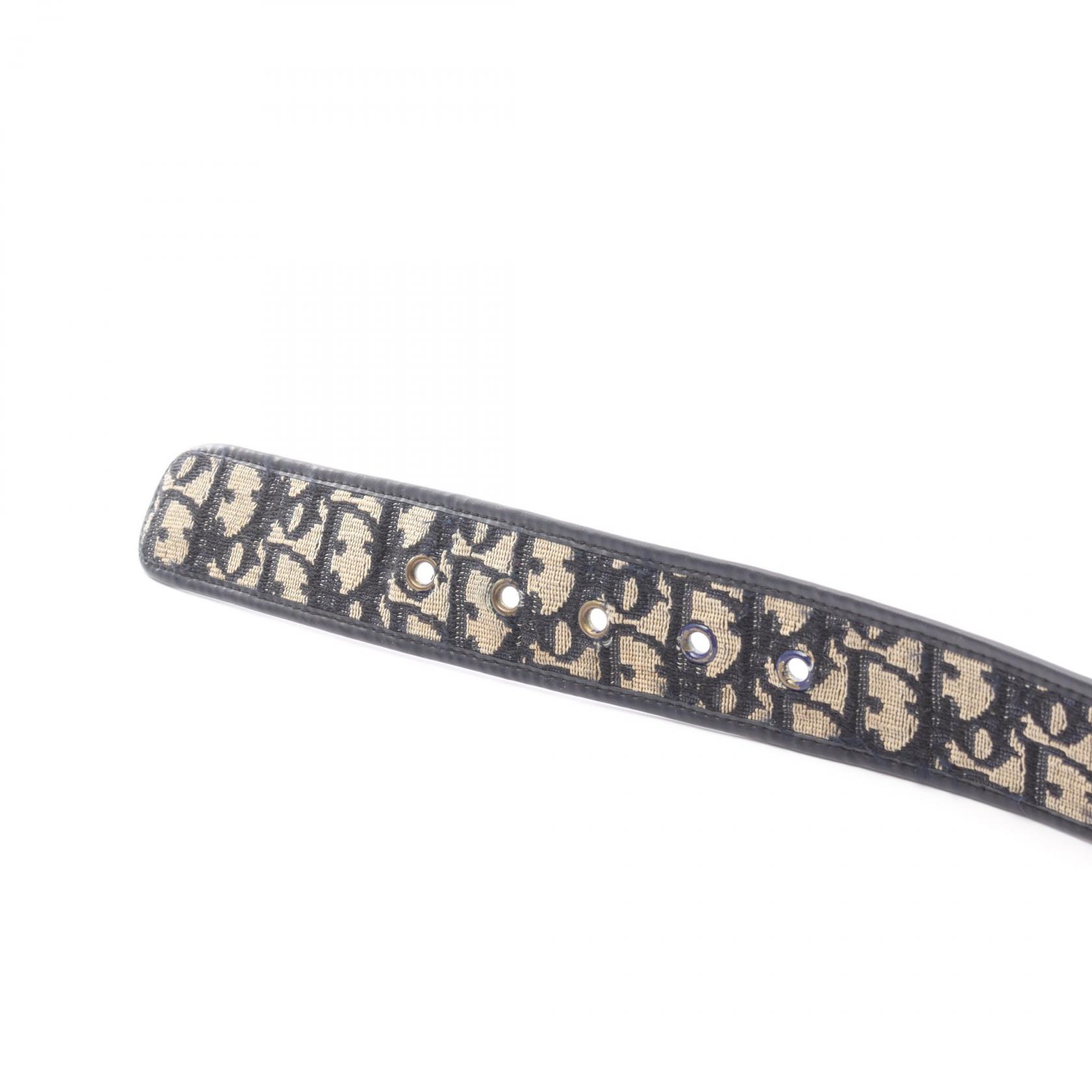 Christian Dior CD buckle oblique belt canvas leather Navy Beige