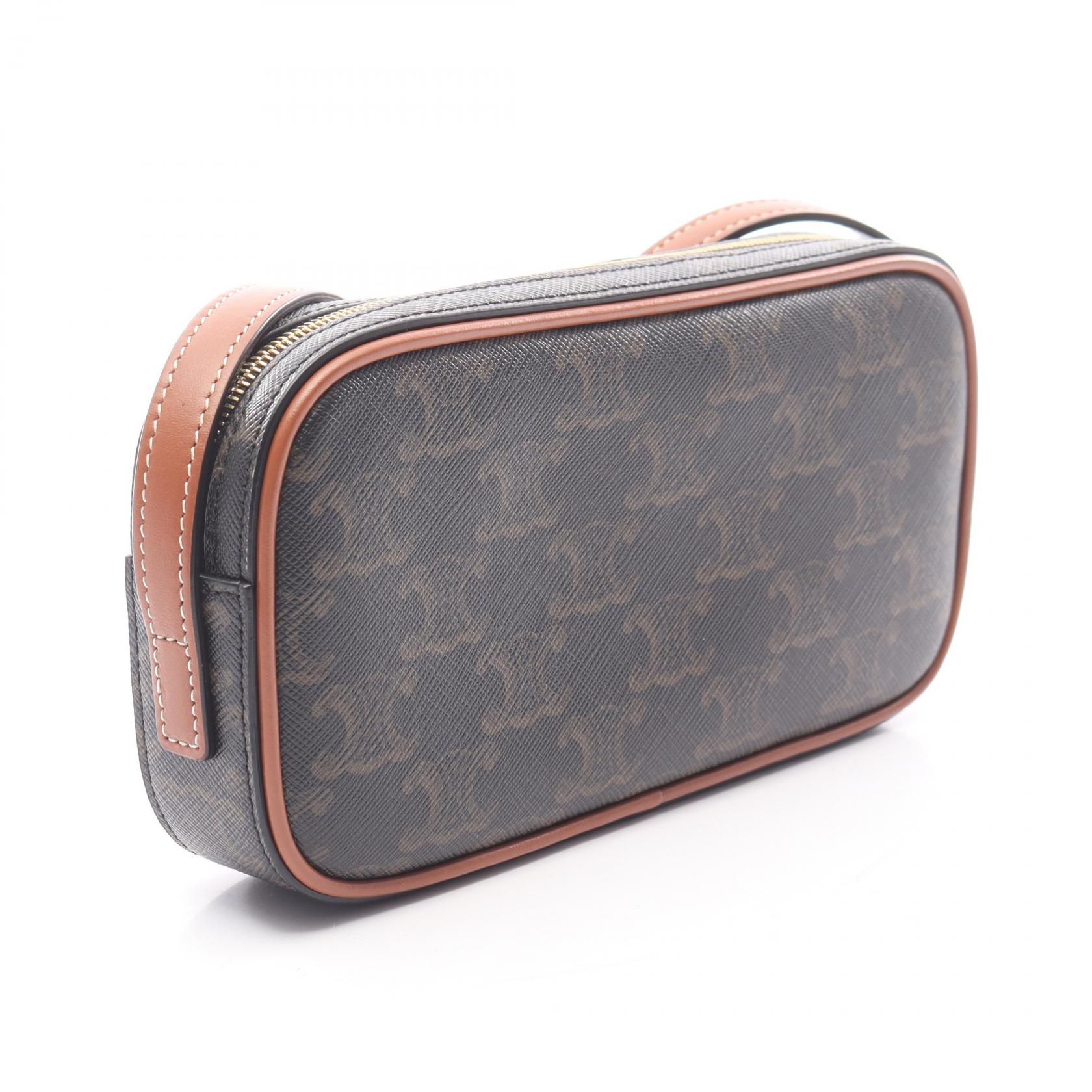 CELINE Cuir Triomphe Mini Camera Shoulder Bag canvas leather Black