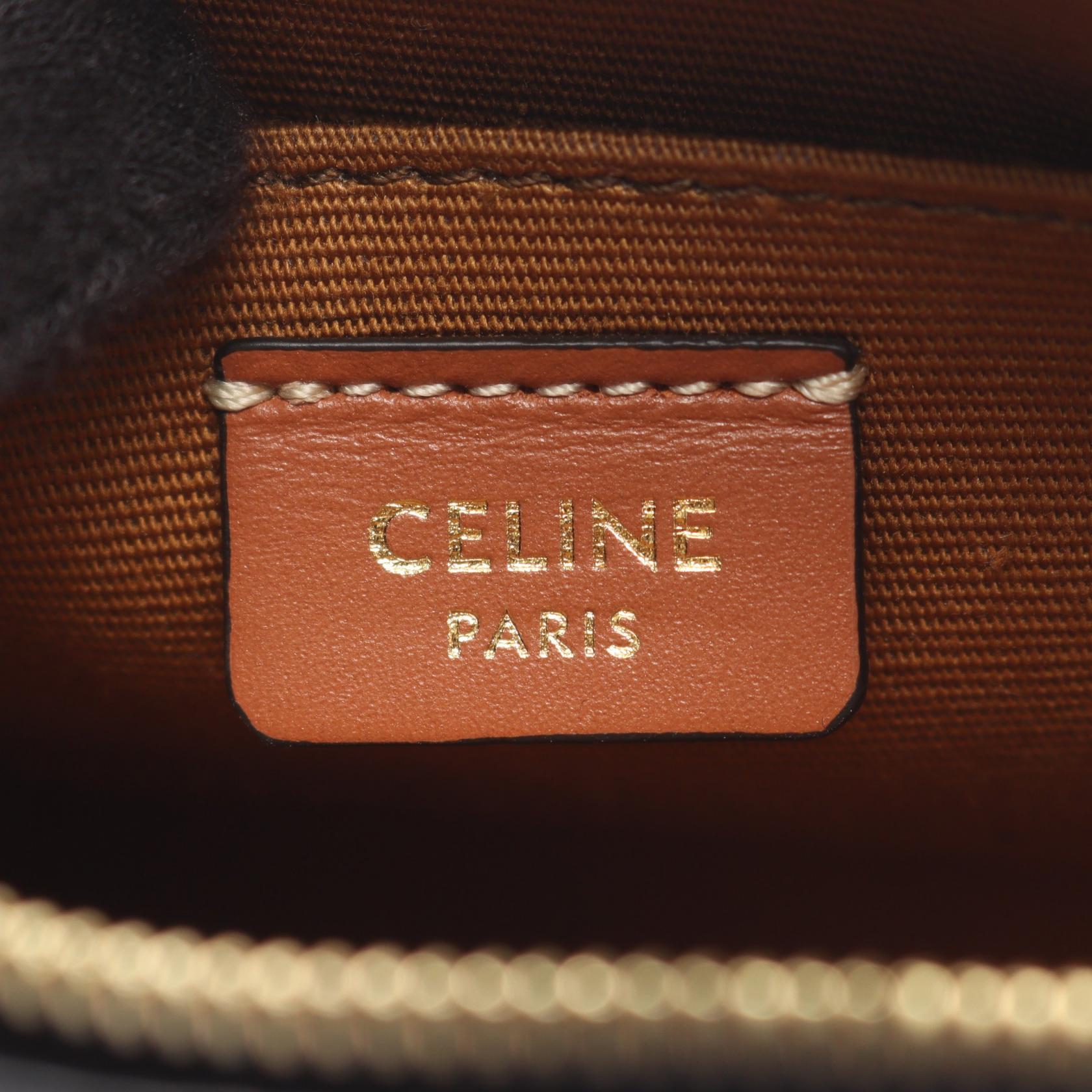 CELINE Cuir Triomphe Mini Camera Shoulder Bag canvas leather Black