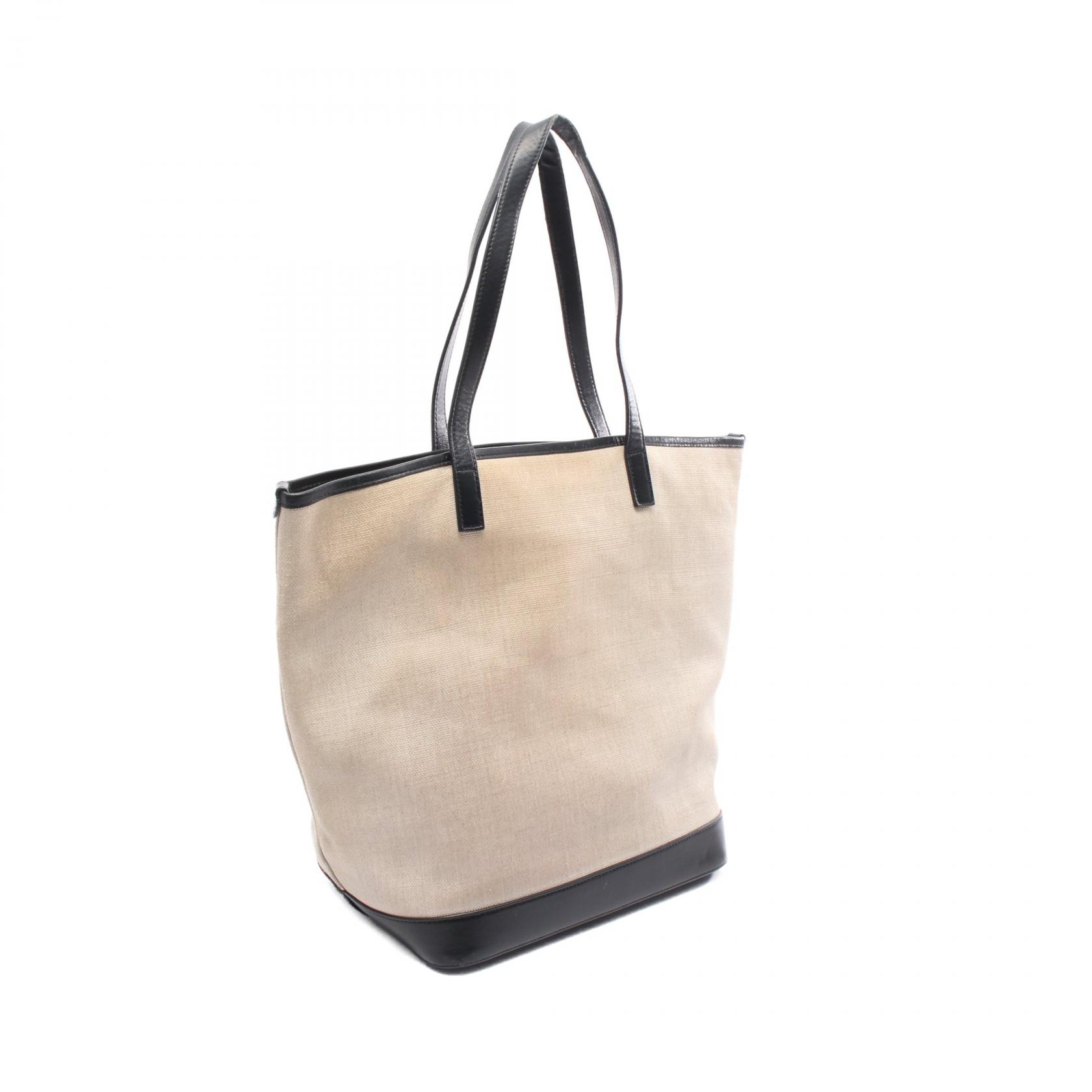 SAINT LAURENT PARIS Teddy Tote Bag canvas leather Beige Black Used 