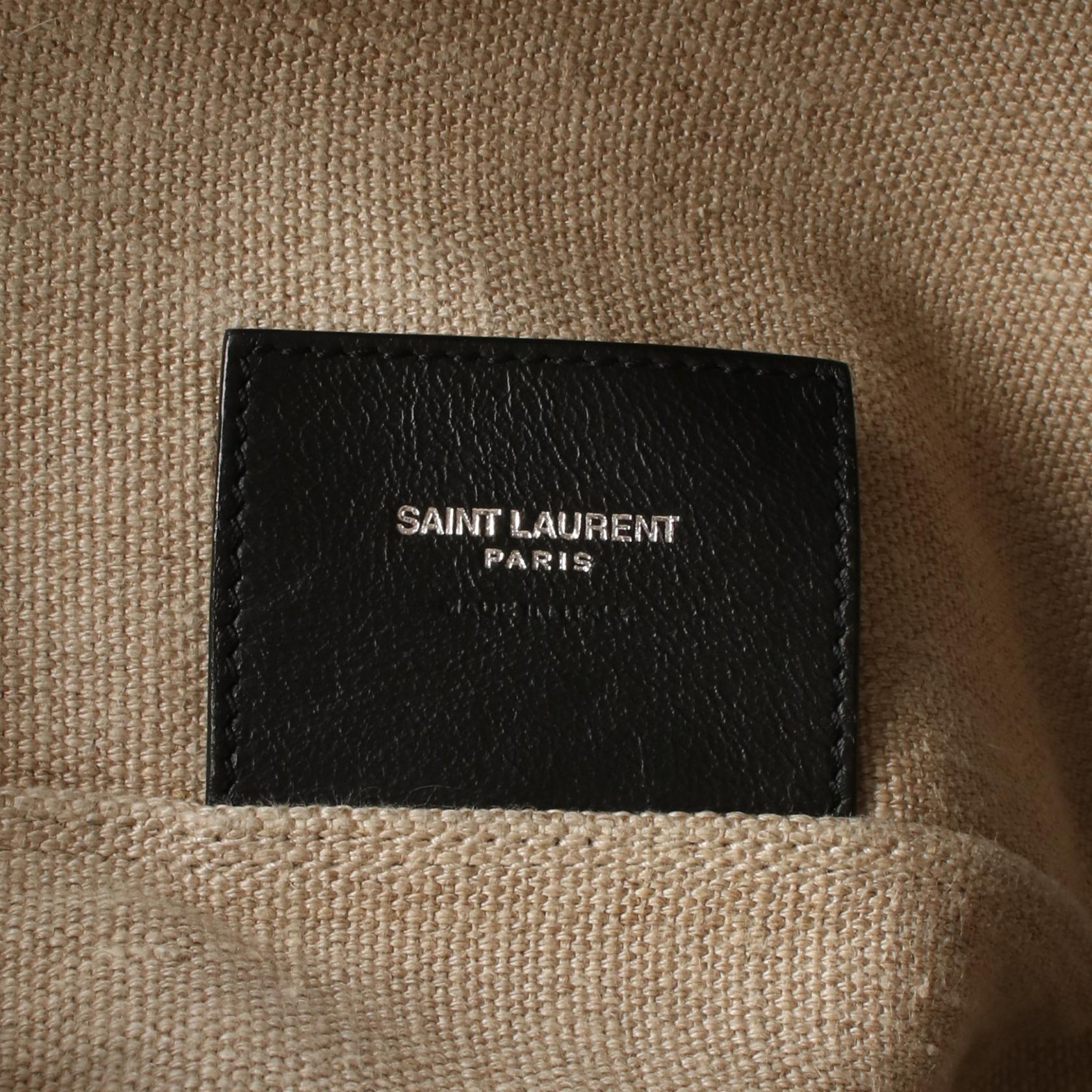 SAINT LAURENT PARIS Teddy Tote Bag canvas leather Beige Black Used 
