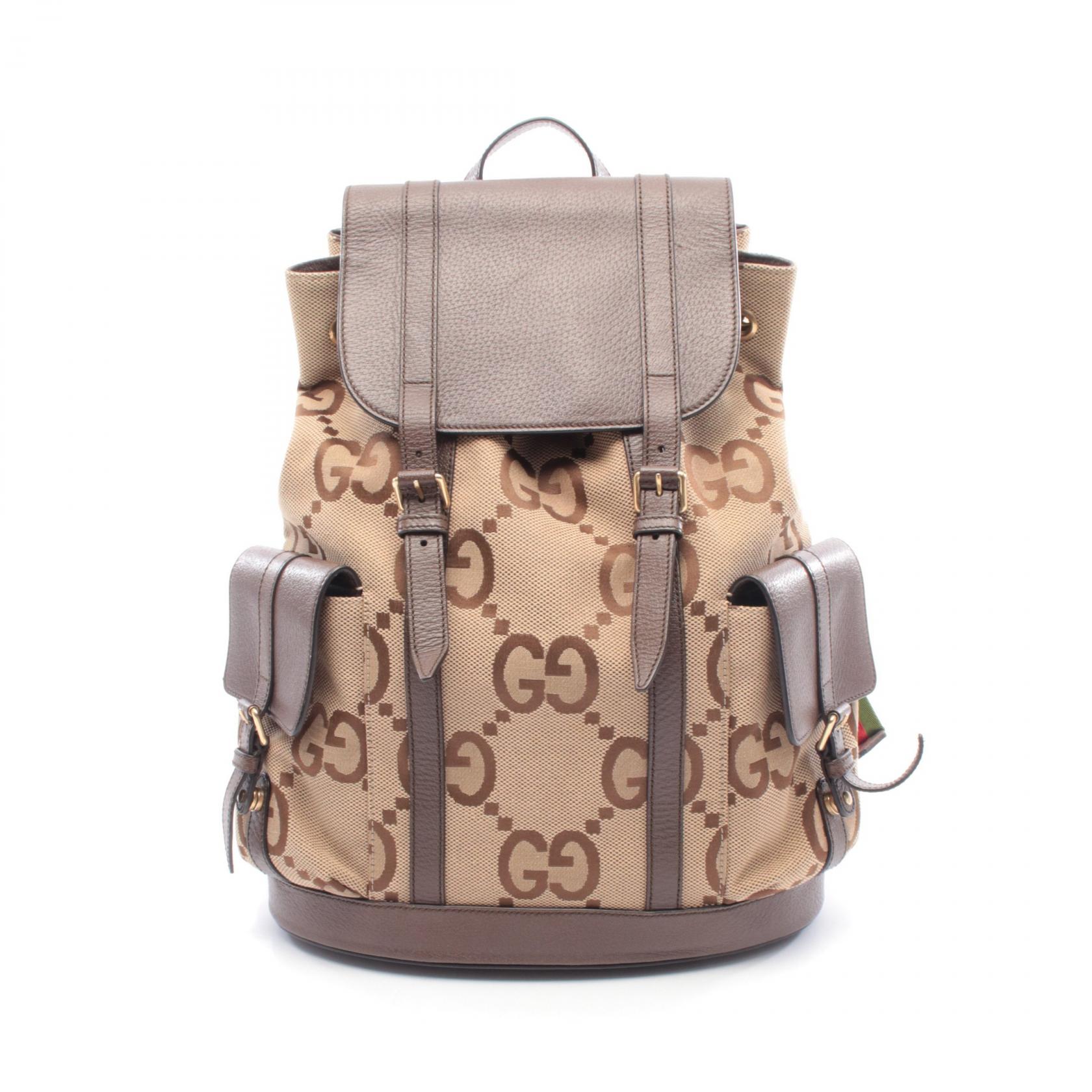 GUCCI Jumbo GG Backpack 678829 canvas leather Beige Brown Used