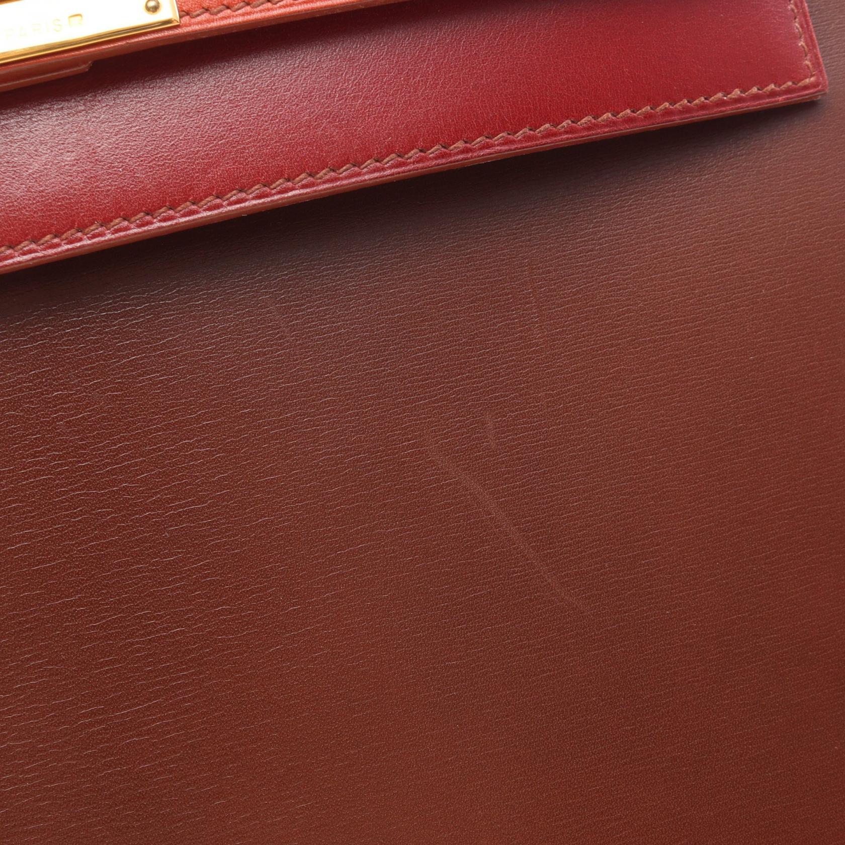 HERMES Kelly 32 Tricolor Shoulder Handbag Z Calf leather Brique