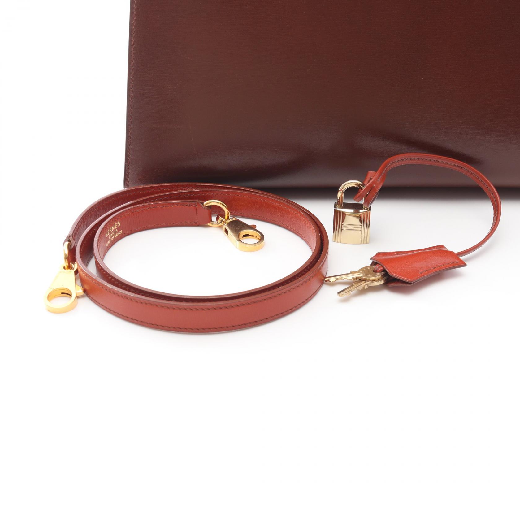 HERMES Kelly 32 Tricolor Shoulder Handbag Z Calf leather Brique